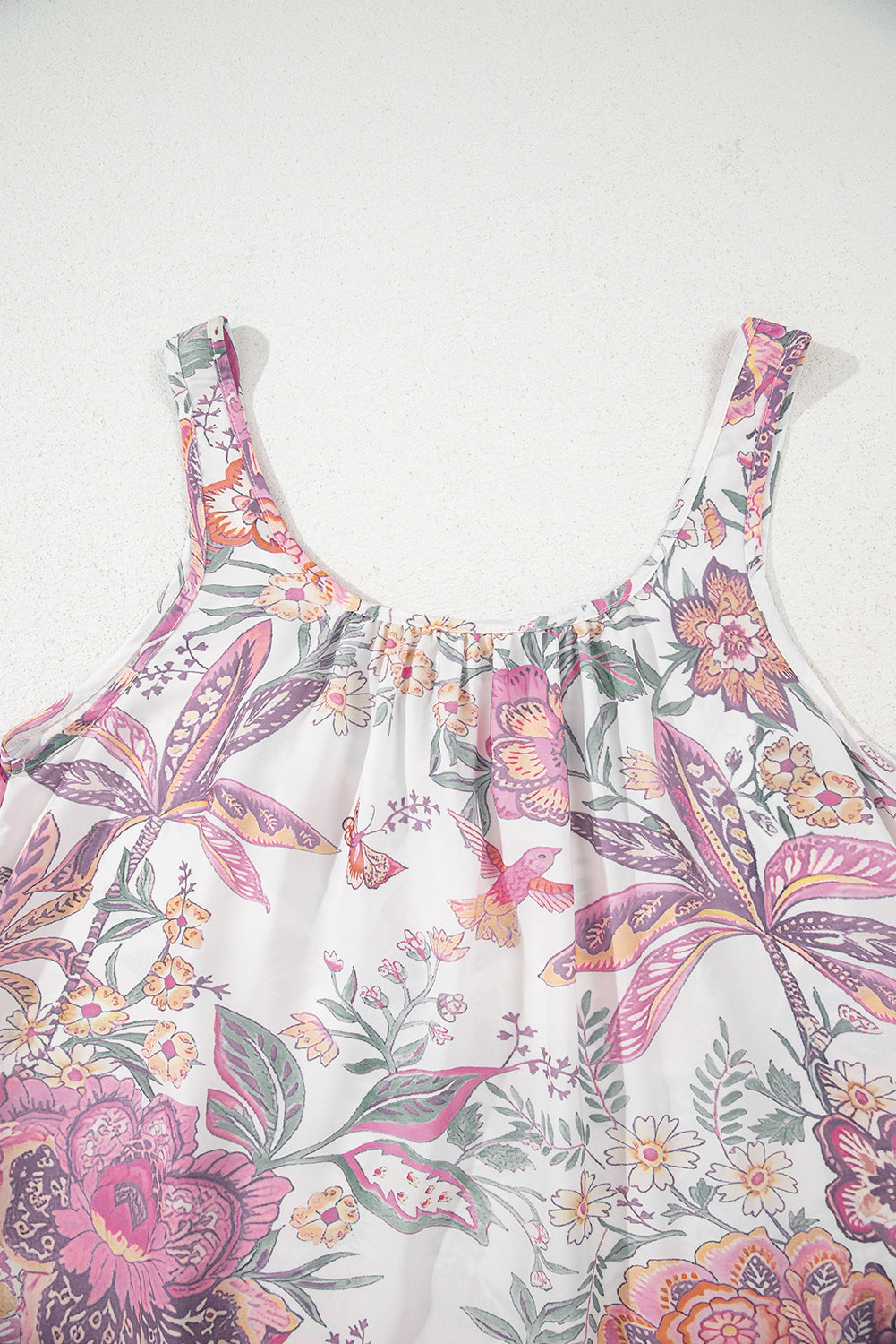 Multicolour Floral Print Fringed Tie U Neck Sleeveless Mini Dress eAura