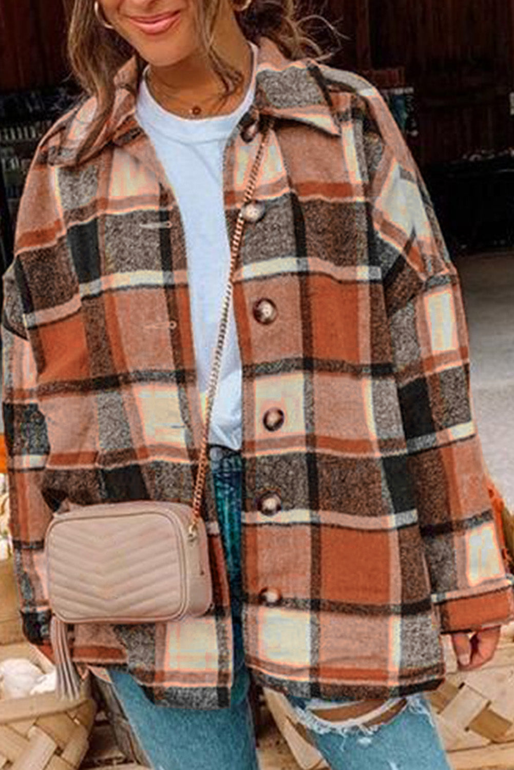Plaid Print Buttoned Shirt Jacket Beagle Boutique Fashion Outlet