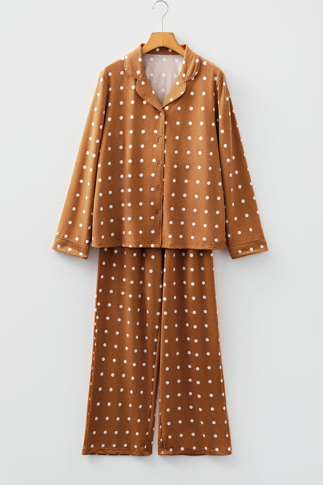 Brown Polka Dot Print Long Sleeve Shirt Pyjama Set - Loungewear & Sleepwear/Sleepwear