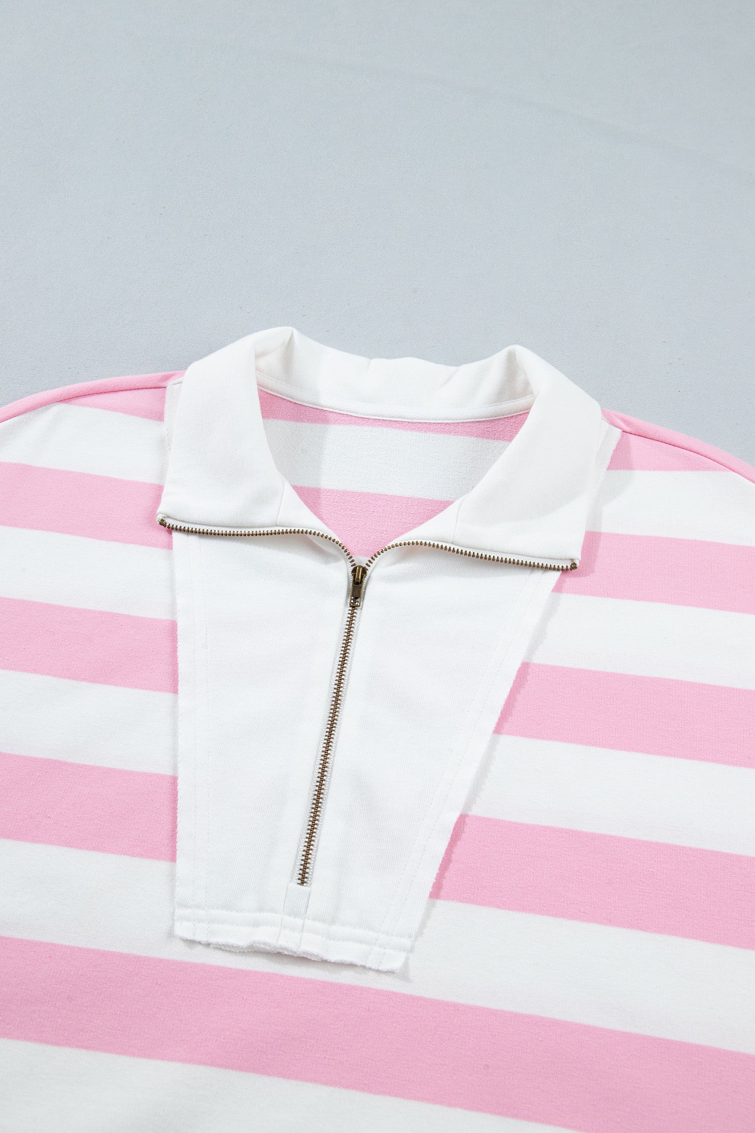 Patchwork Zipper Pullover Elastic Waist Shorts 2pcs Set – Pink Stripe