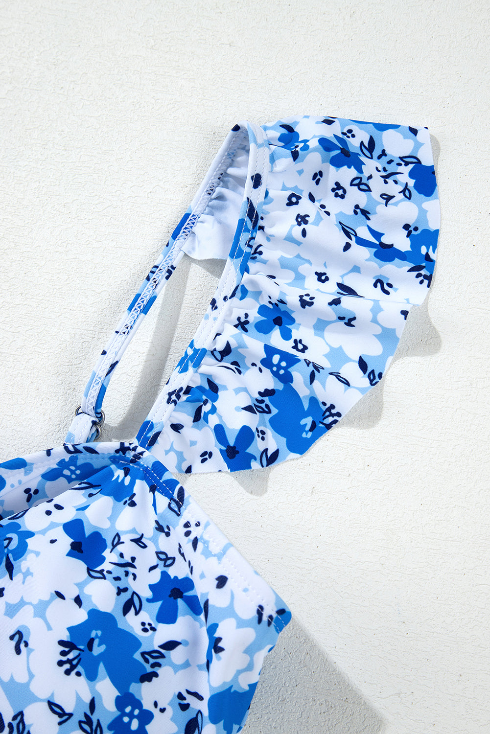 Blue Floral Ruffled Strap Lace-up Hollow Out One Piece Swimsuit eAura