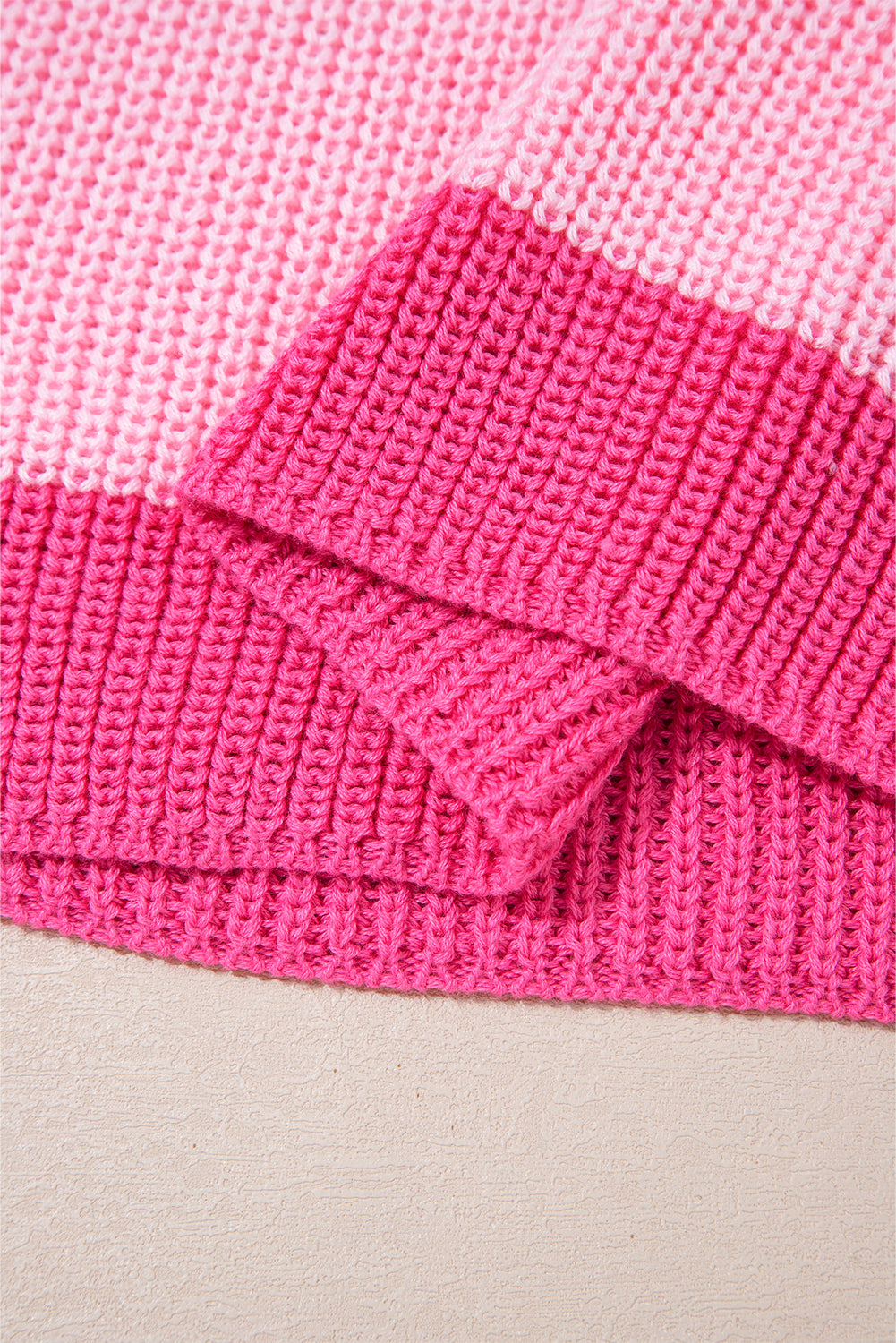 Pink Color Block Notch V Neck Sweater T Shirt eAura