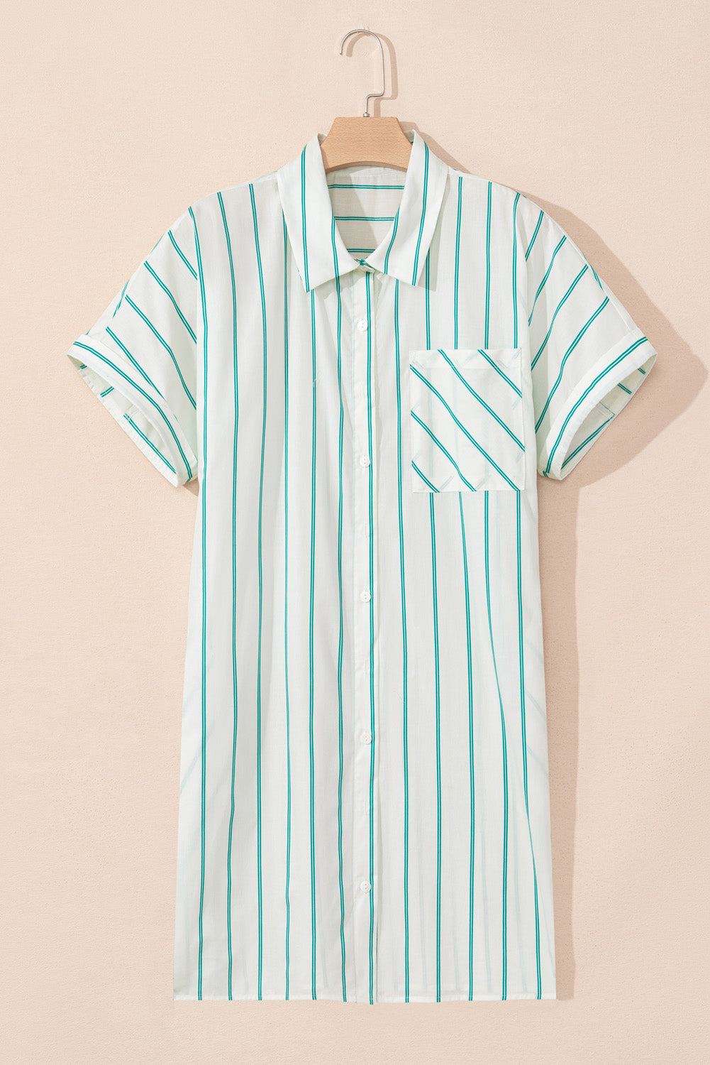 Green Stripe Plus Size St Patricks Day Short Sleeve Buttoned Shirt Dress BB Fashion Outlet