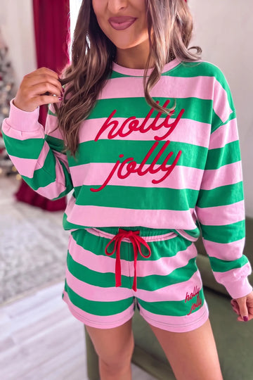 Co-ord Short Set Holly Jolly Embroidery Pullover & Shorts