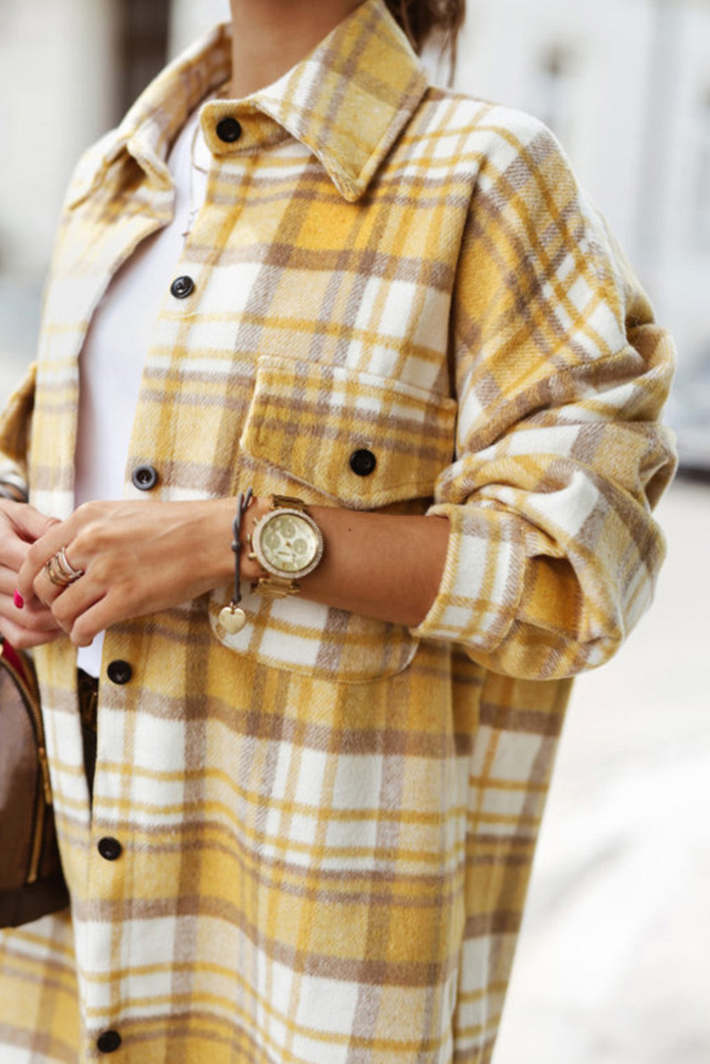 Yellow Plaid Flap Pocket Long Sleeve Shacket Beagle Boutique Fashion Outlet