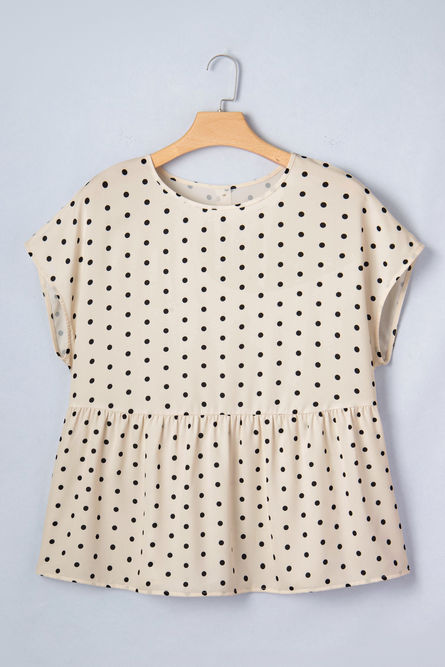 Plus Size Polka Dot Print Button Detail Short Sleeve Babydoll Blouse