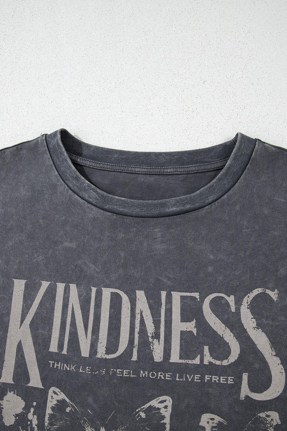 Dark Grey Kindness Butterflies Graphic Mineral Wash Loose Tee eAura