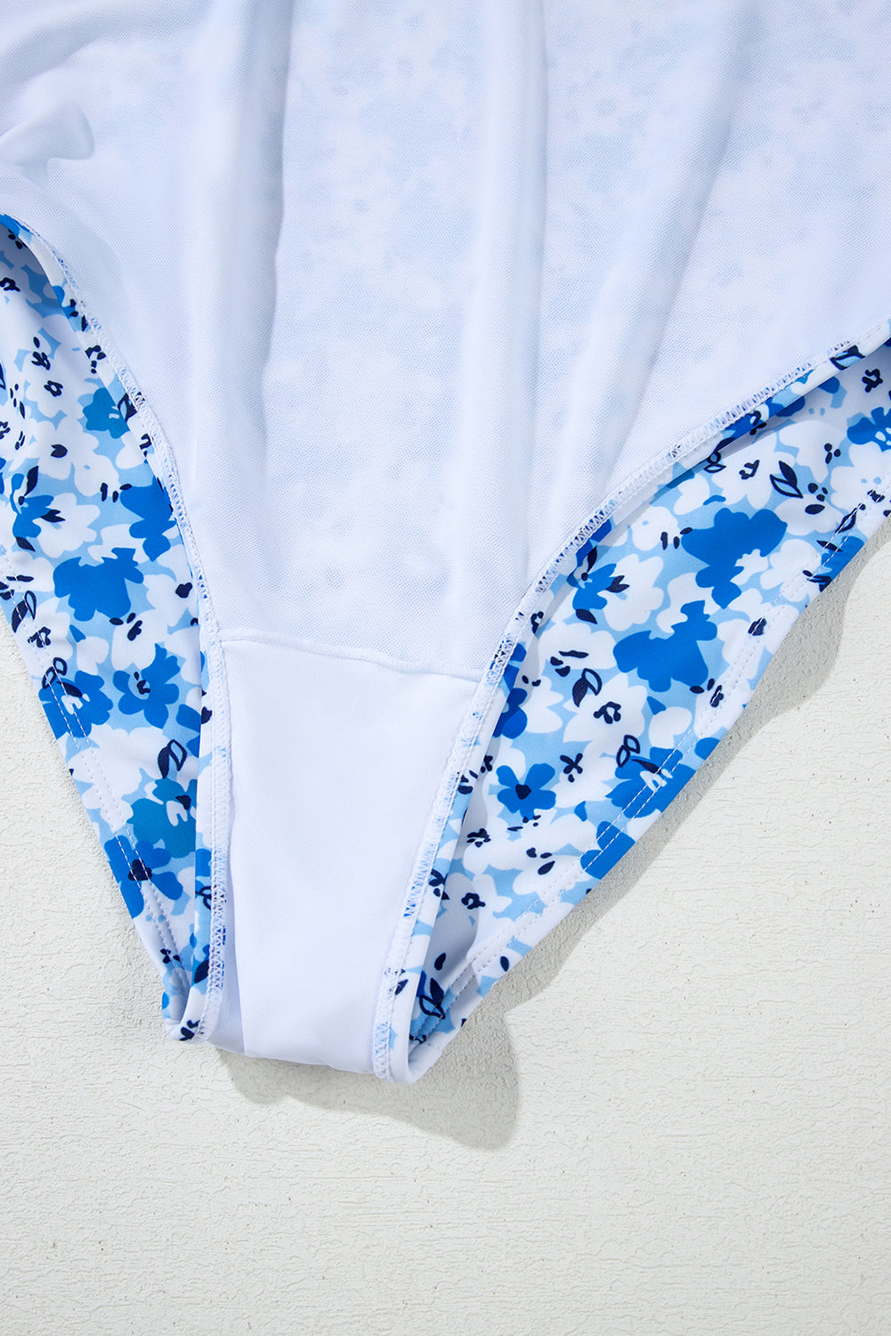 Blue Floral Ruffled Strap Lace-up Hollow Out One Piece Swimsuit eAura