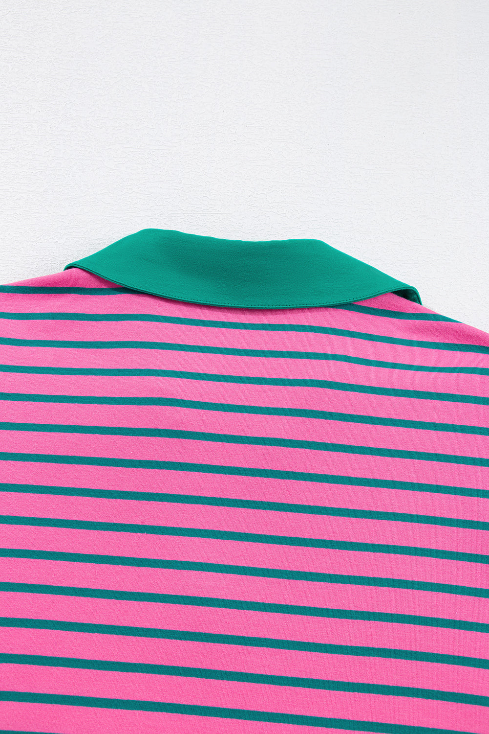 Rose Stripe Collared V Neck Puff Sleeve Shift T Shirt Dress with Pockets BB Fashion Outlet