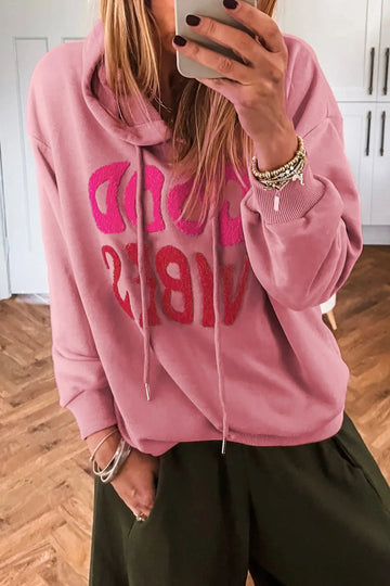 Casual Hoodie Chenille Letter Graphic Good Vibes