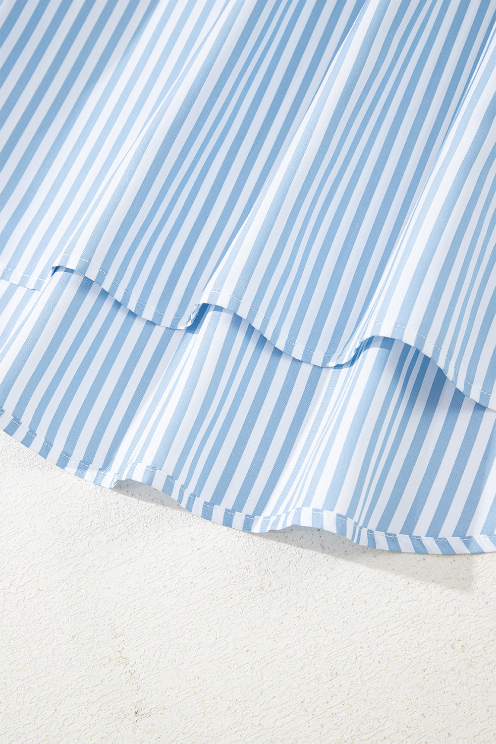 Stripe Shirred Half Collared Long Sleeve Blouse - eAura