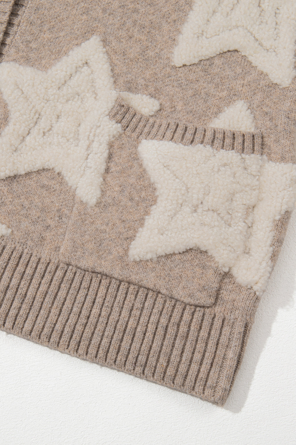 Sherpa Star Pattern Textured Sweater Cardigan with Pockets eAura