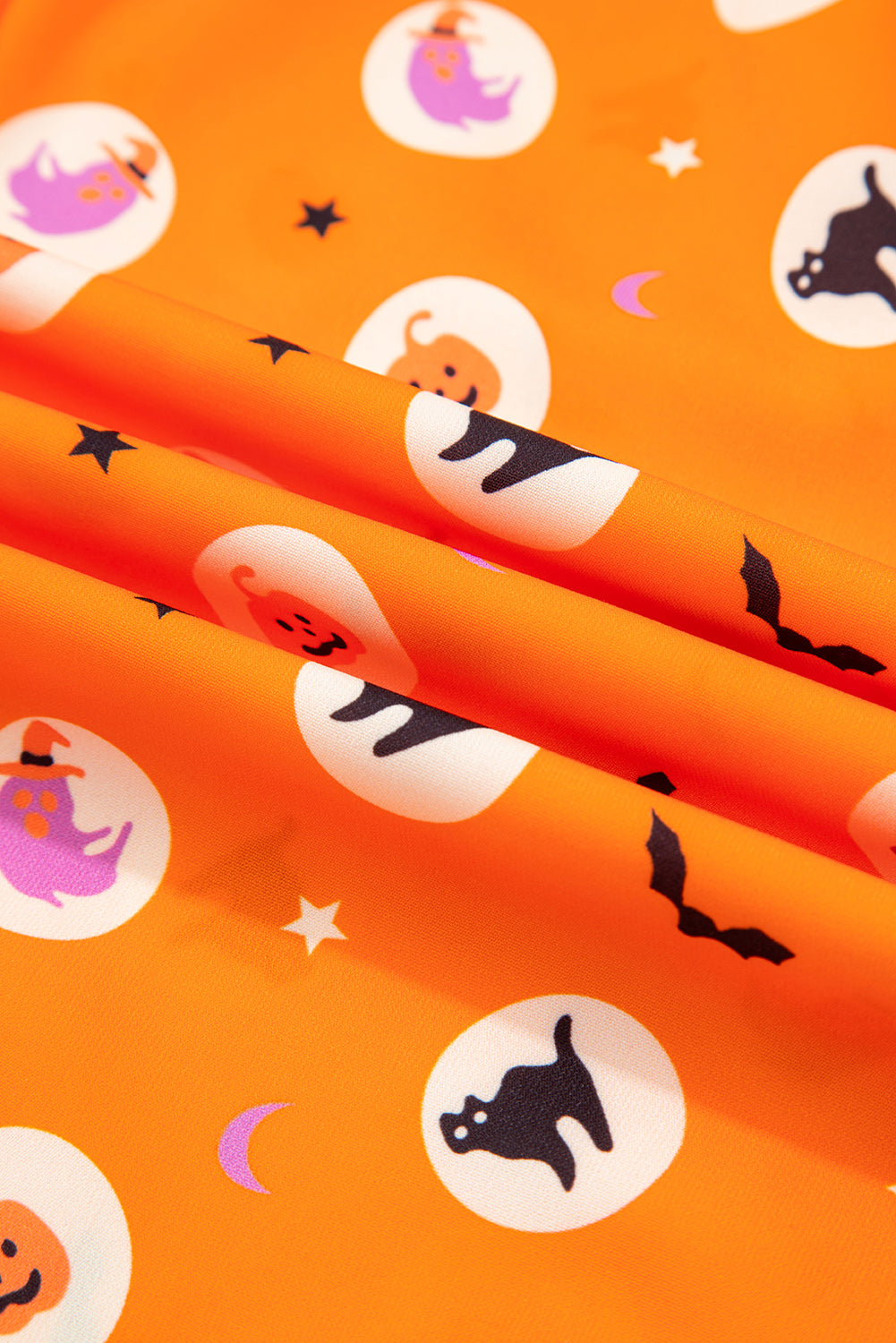 Orange Halloween Print Lapel Shirt Long 2pcs Pyjama Set - eAura