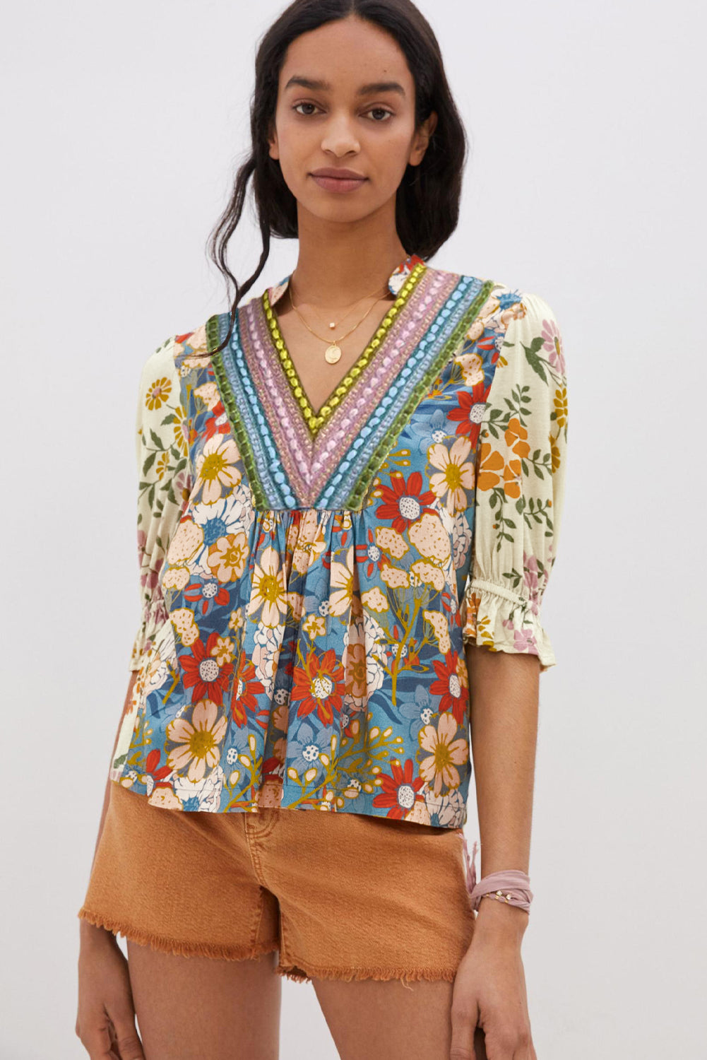 Multicolour Crochet V Neck Half Sleeve Boho Floral Blouse Dear-Lover Dropshipping