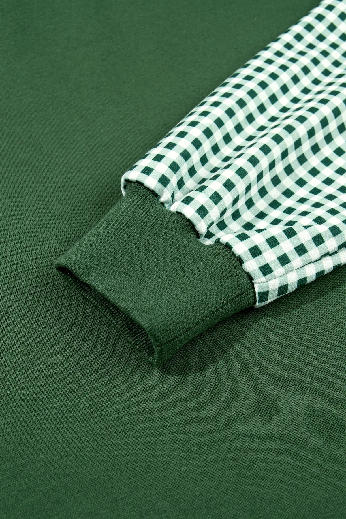 Plaid Sleeve Colourblock Loose Tunic Sweatshirt – Evergreen