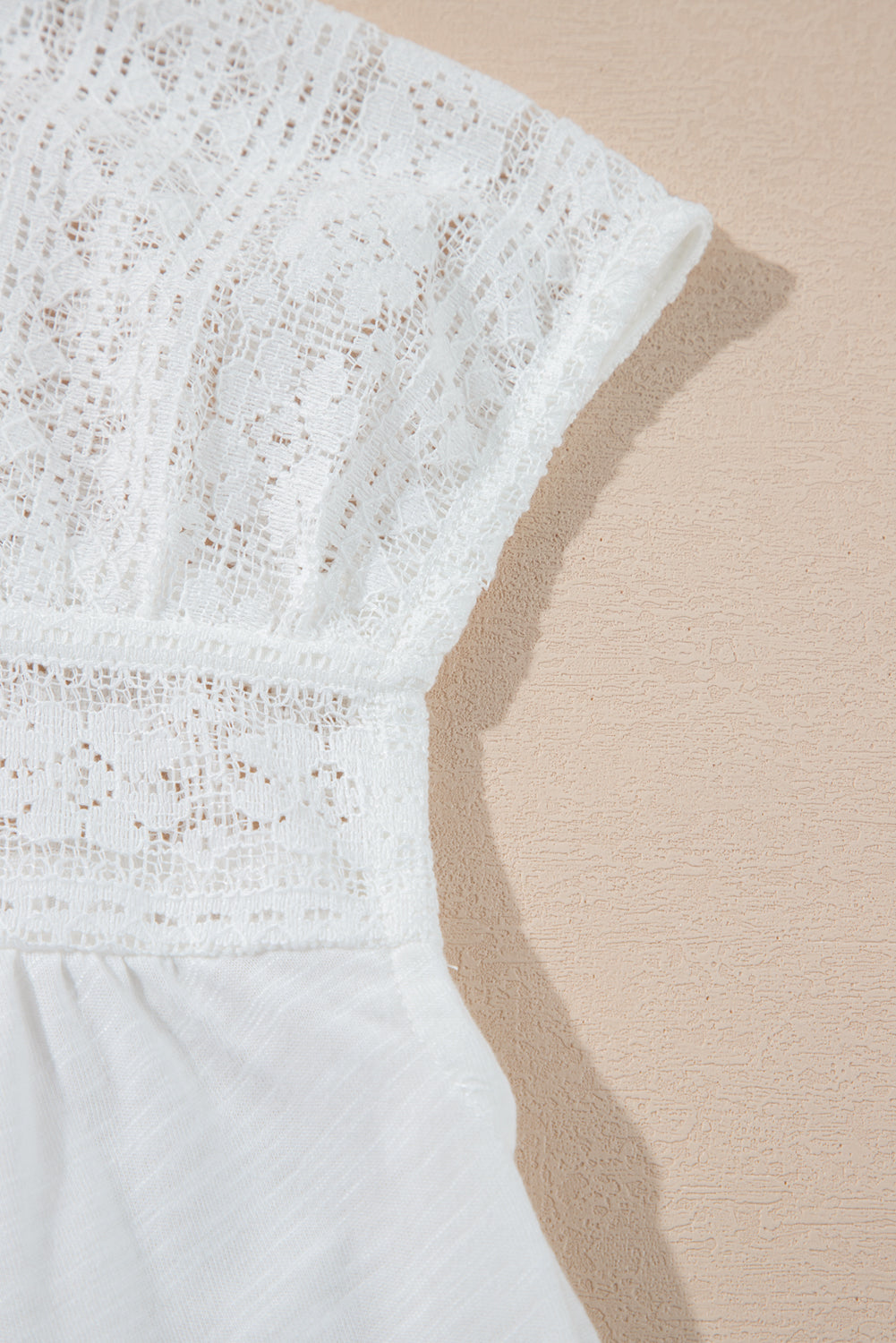 White Hollowed Lace Patchwork Square Neck Short Sleeve Blouse eAura