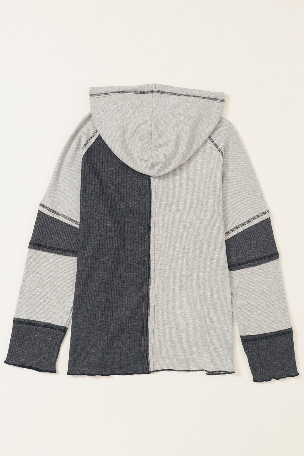 Grey Colourblock Seamed Ribbed Henley Hoodie eAura