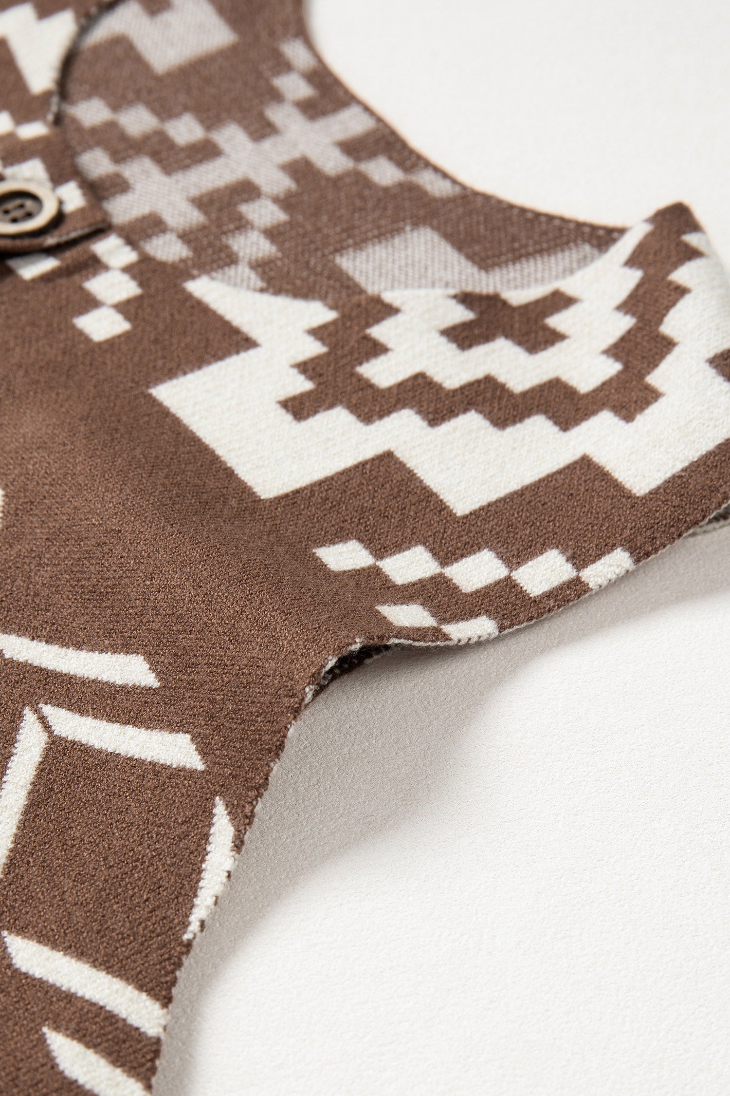 Brown Aztec Button Square Neck Sweater Vest