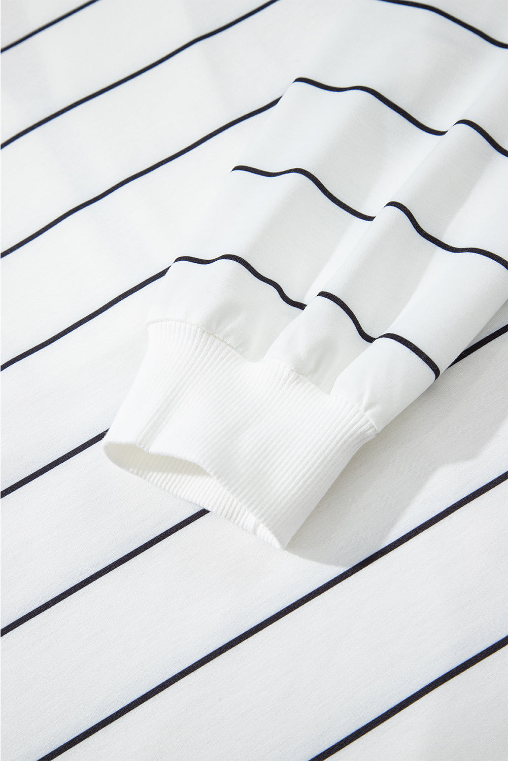 Zip V-Neck Stripe Print Drop Shoulder Long Sleeve Top - eAura