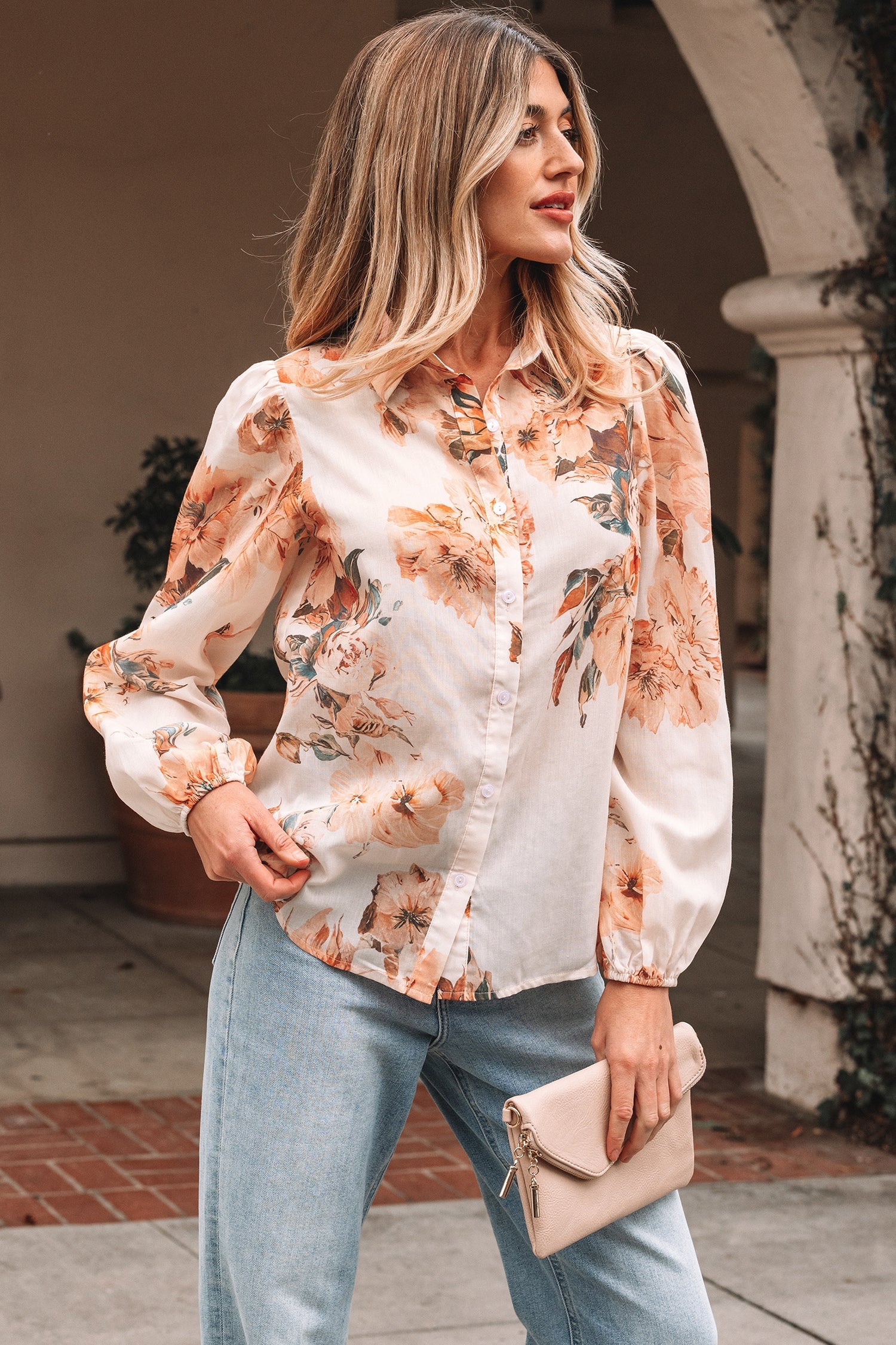 Floral Puff Sleeve Lightweight Shirt - eAura