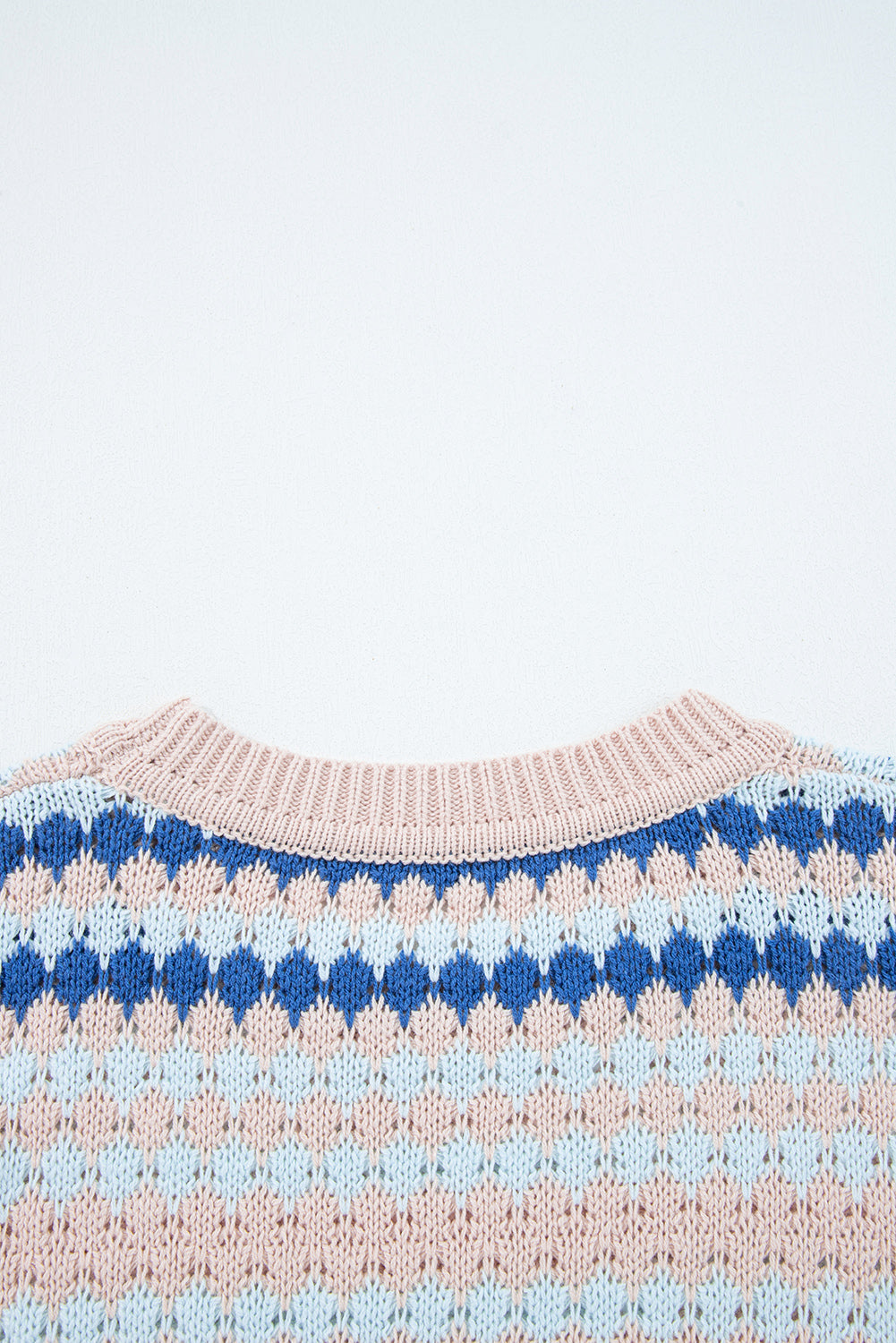 Striped Eyelet Patterned Drop Shoulder Knit Sweater - eAura