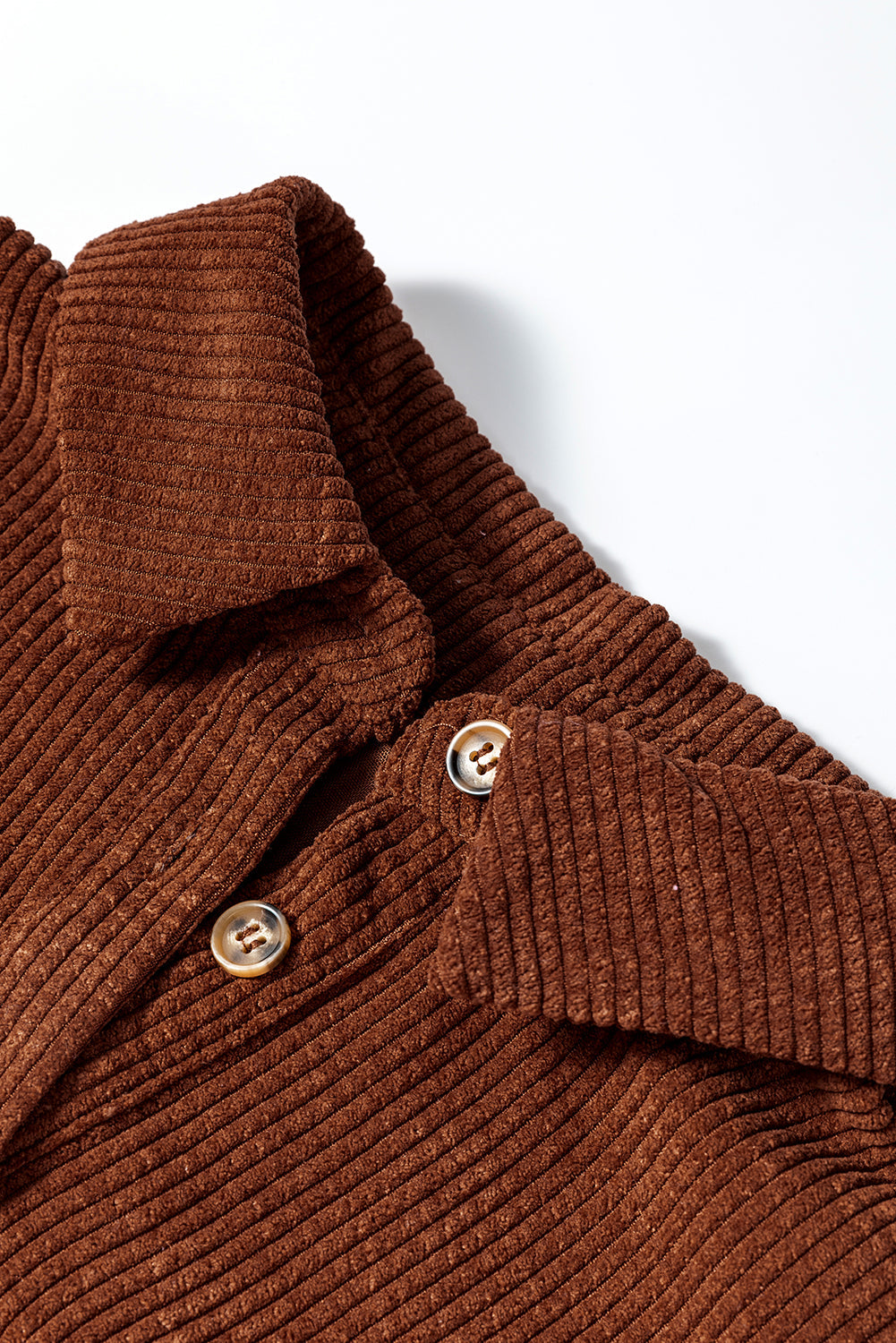 Coffee Textured Corduroy Puff Sleeve Shacket eAura