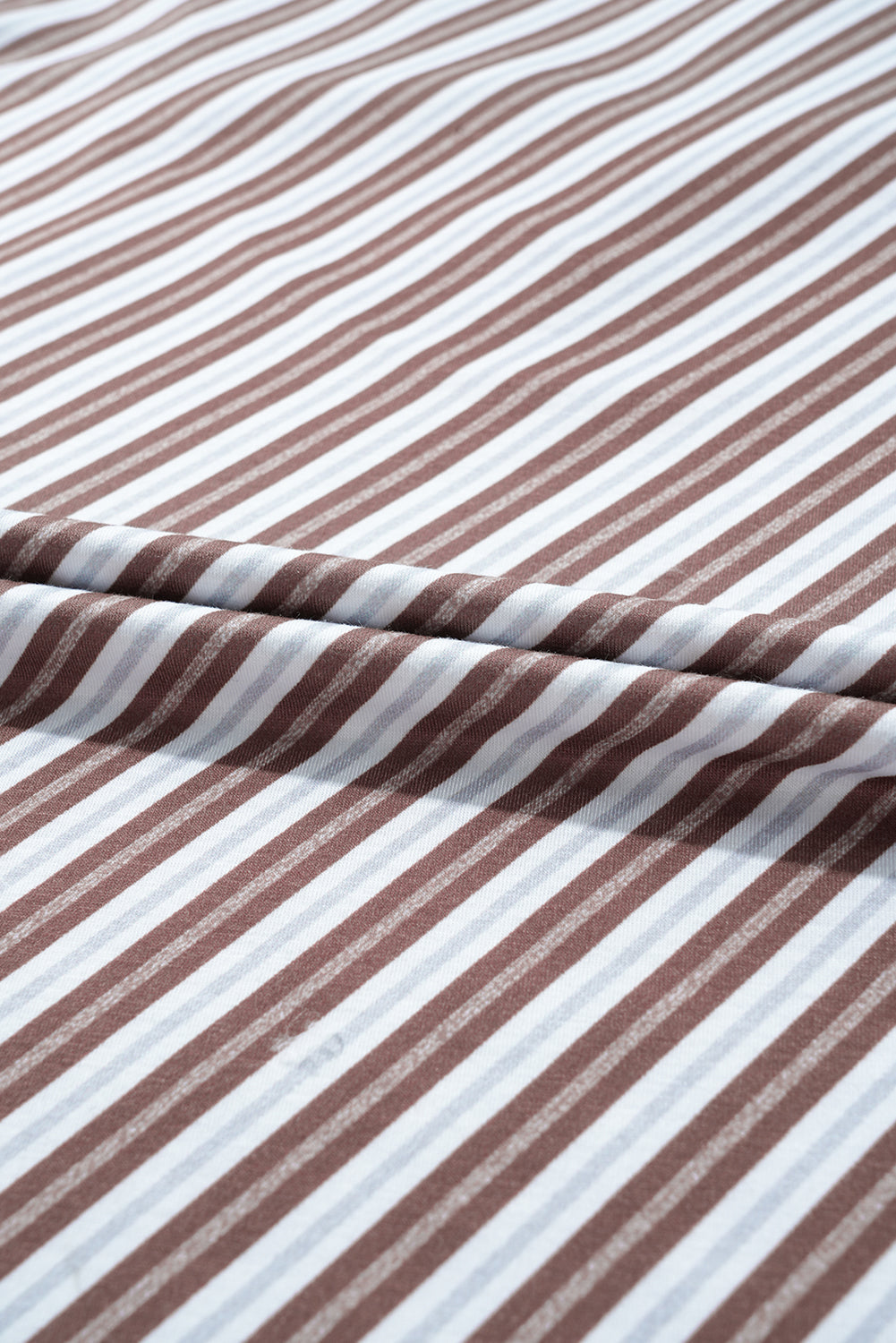 Chestnut Striped Stand V Neck Short Sleeve Blouse eAura