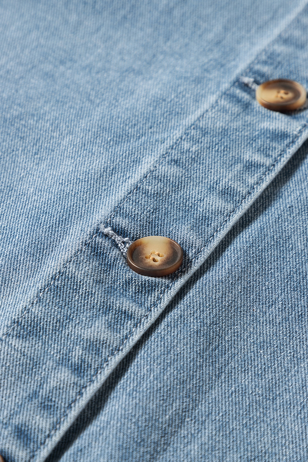 Dusk Blue Slit Buttons Pocketed Denim Jacket eAura