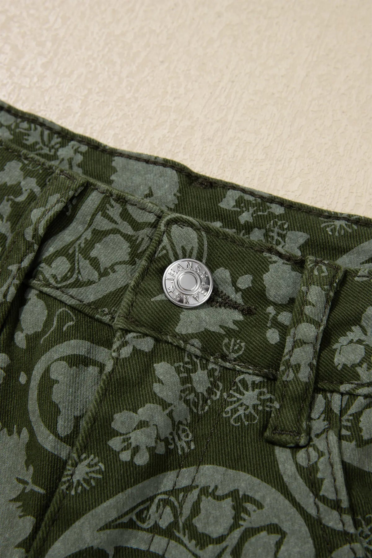 Paisley Print Harem Denim Pants – Green