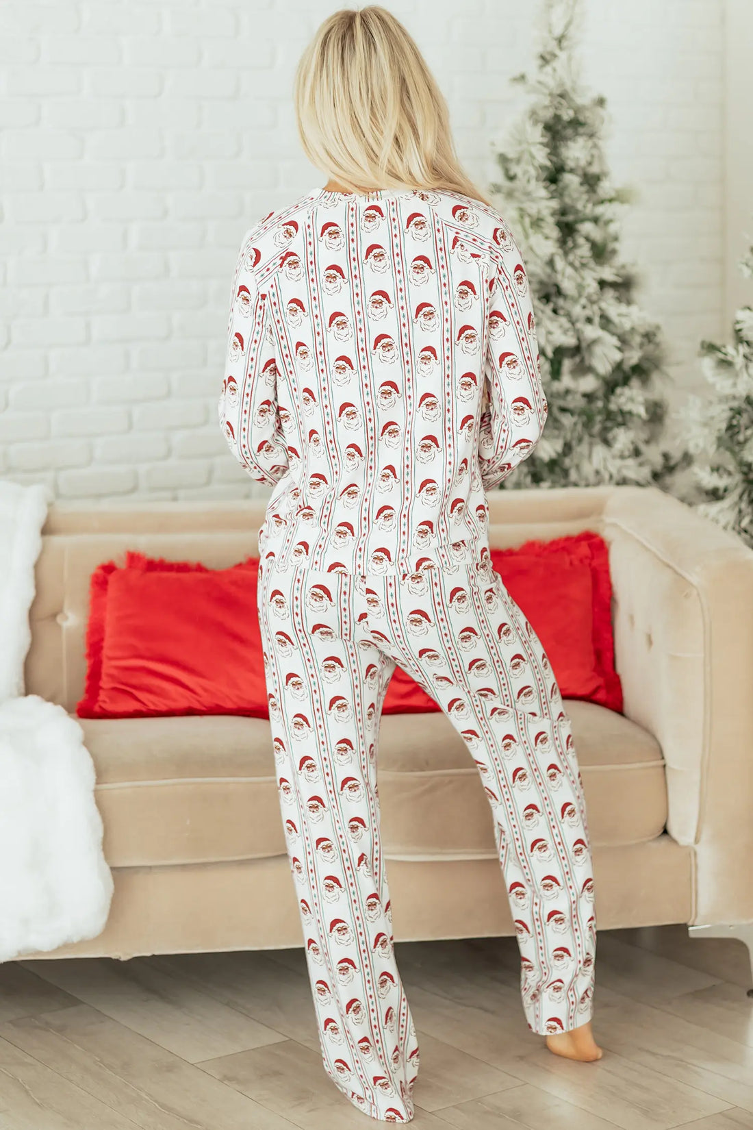 Father Christmas Striped Print Contrast Drawstring Lounge Pant Set