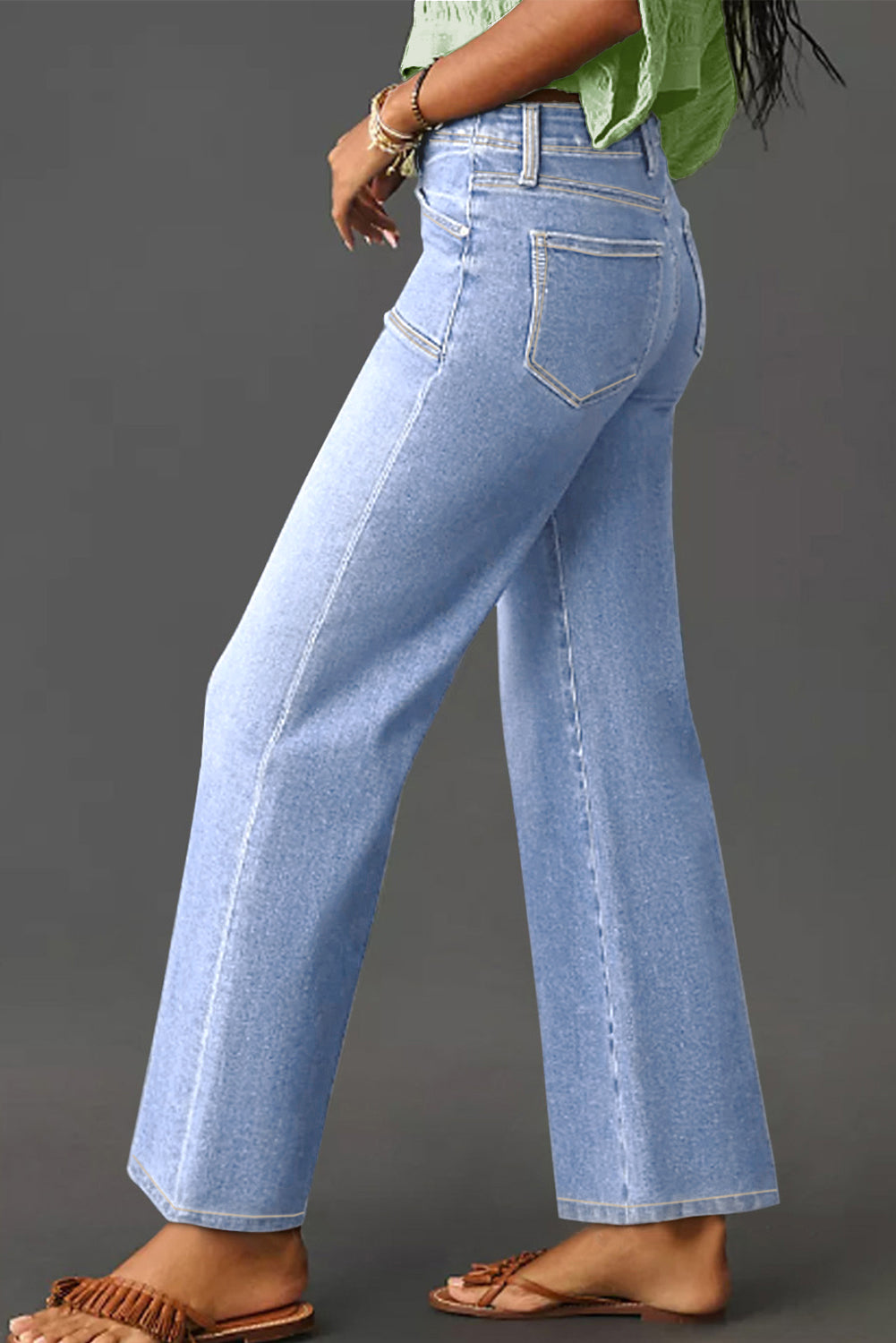 Blue Loose Straight Leg High Waist Jeans