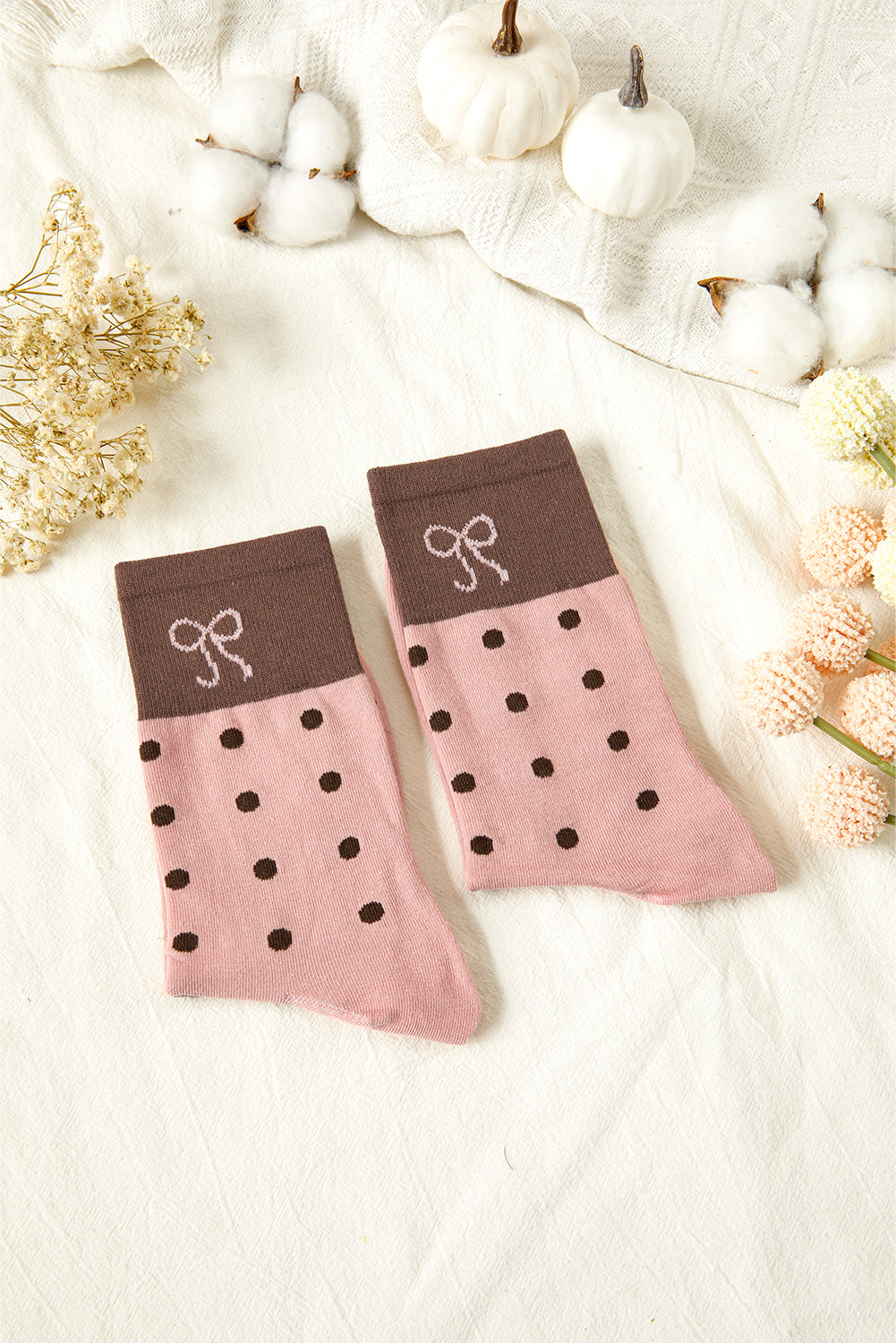 Pink Bow Polka Dot Colour-block Socks