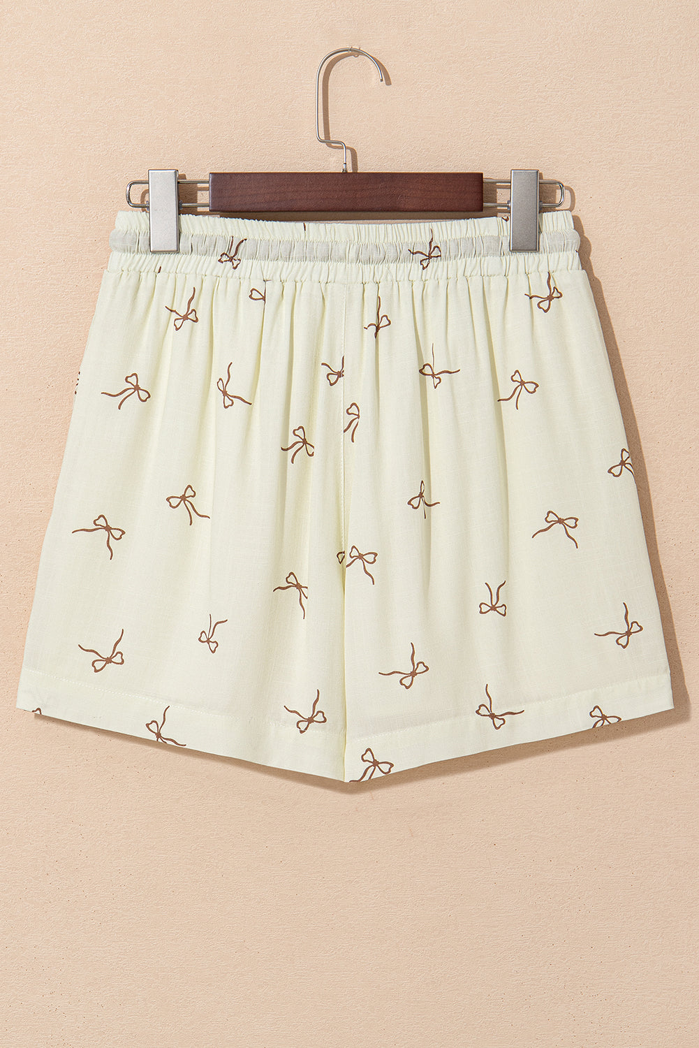 White Bow Print Lace Drawstring Casual Shorts eAura