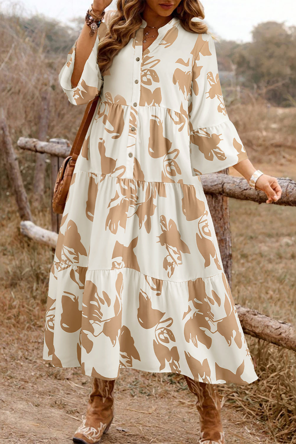 Ruffled Sleeve Half Placket Tiered A-line Plus Size Long Dress Dear-Lover Dropshipping