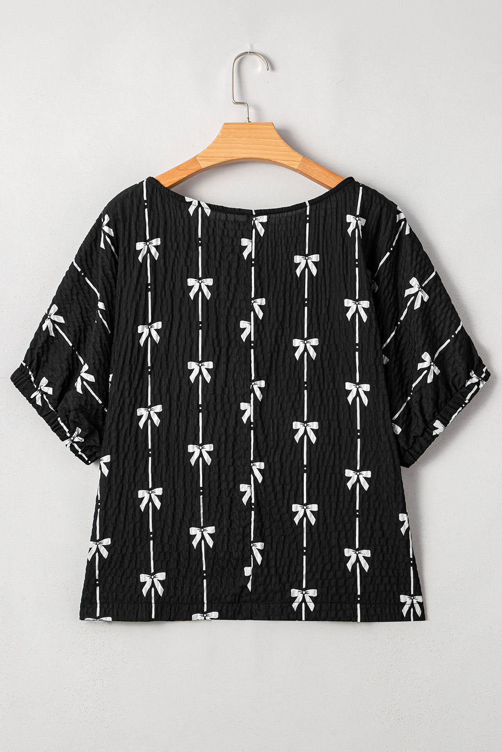 Black Bow Print Puff Short Sleeve Top eAura