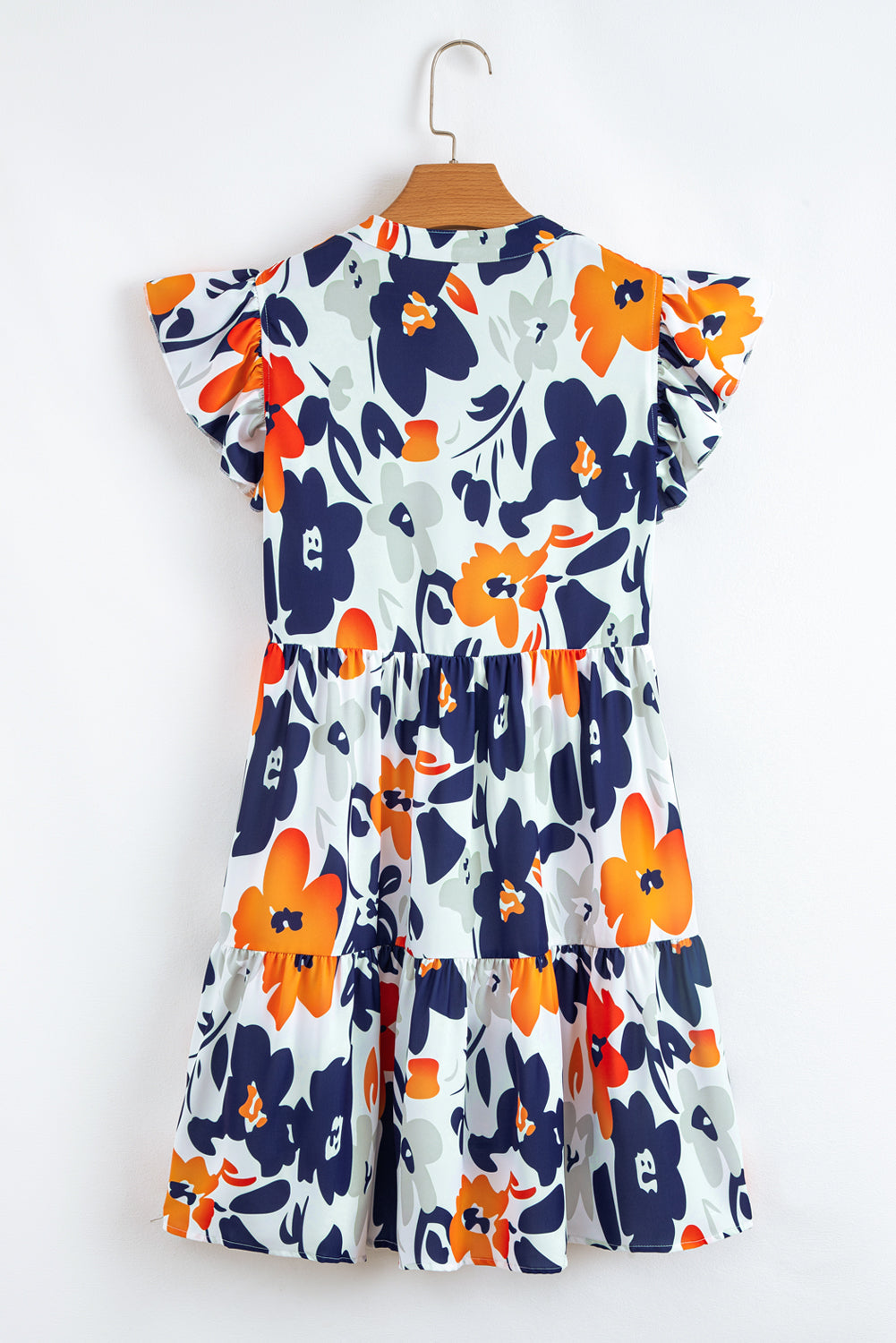 Floral Print Notched Neck Flutter Sleeve Mini Dress eAura