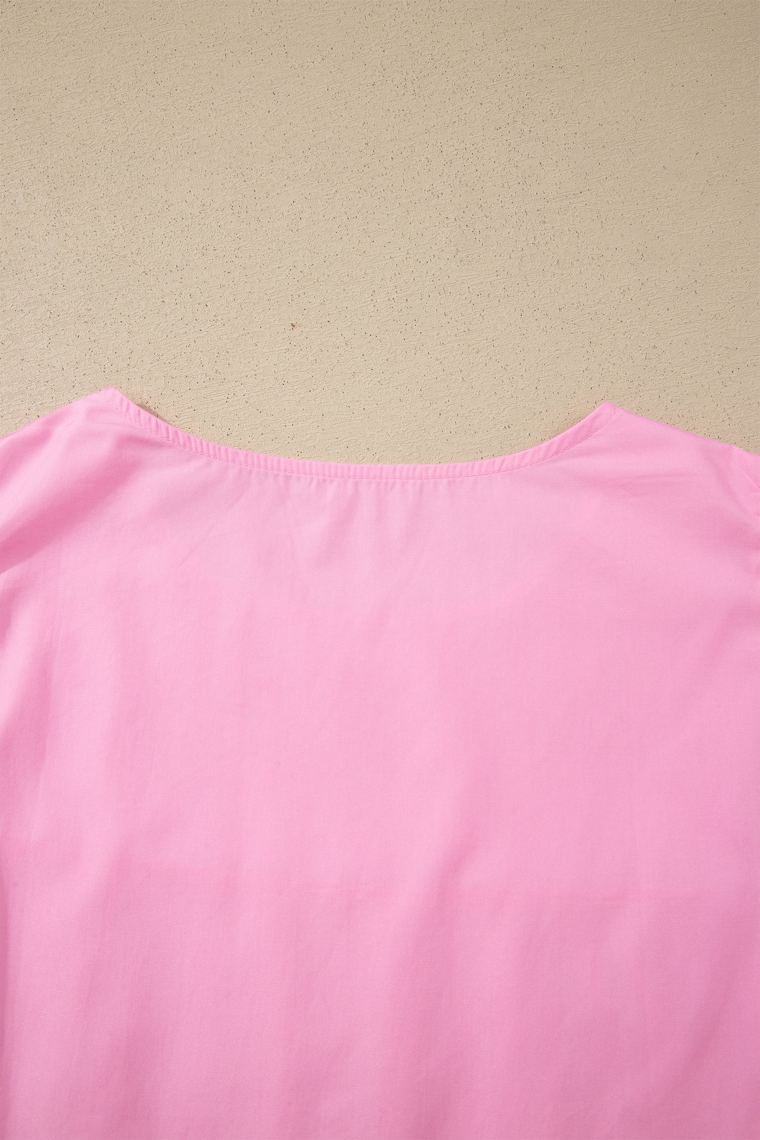 Bonbon Lace Detail Flutter Sleeve Pleated Round Neck Blouse – Pink