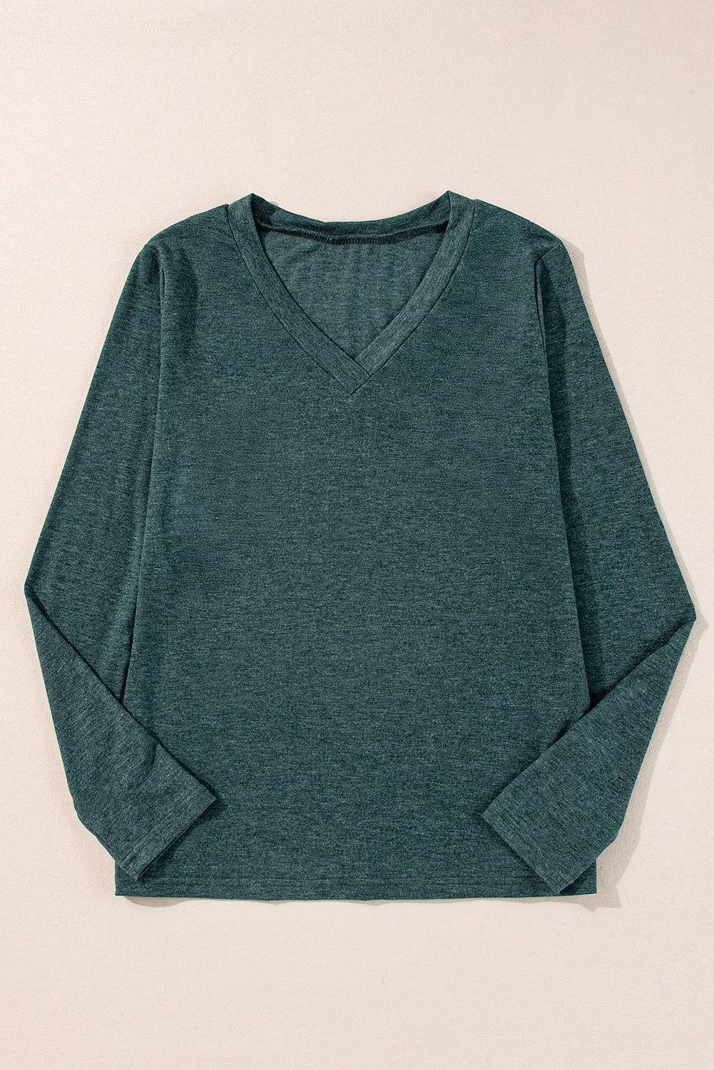 Mist Green Solid Colour Long Sleeve V Neck Top eAura
