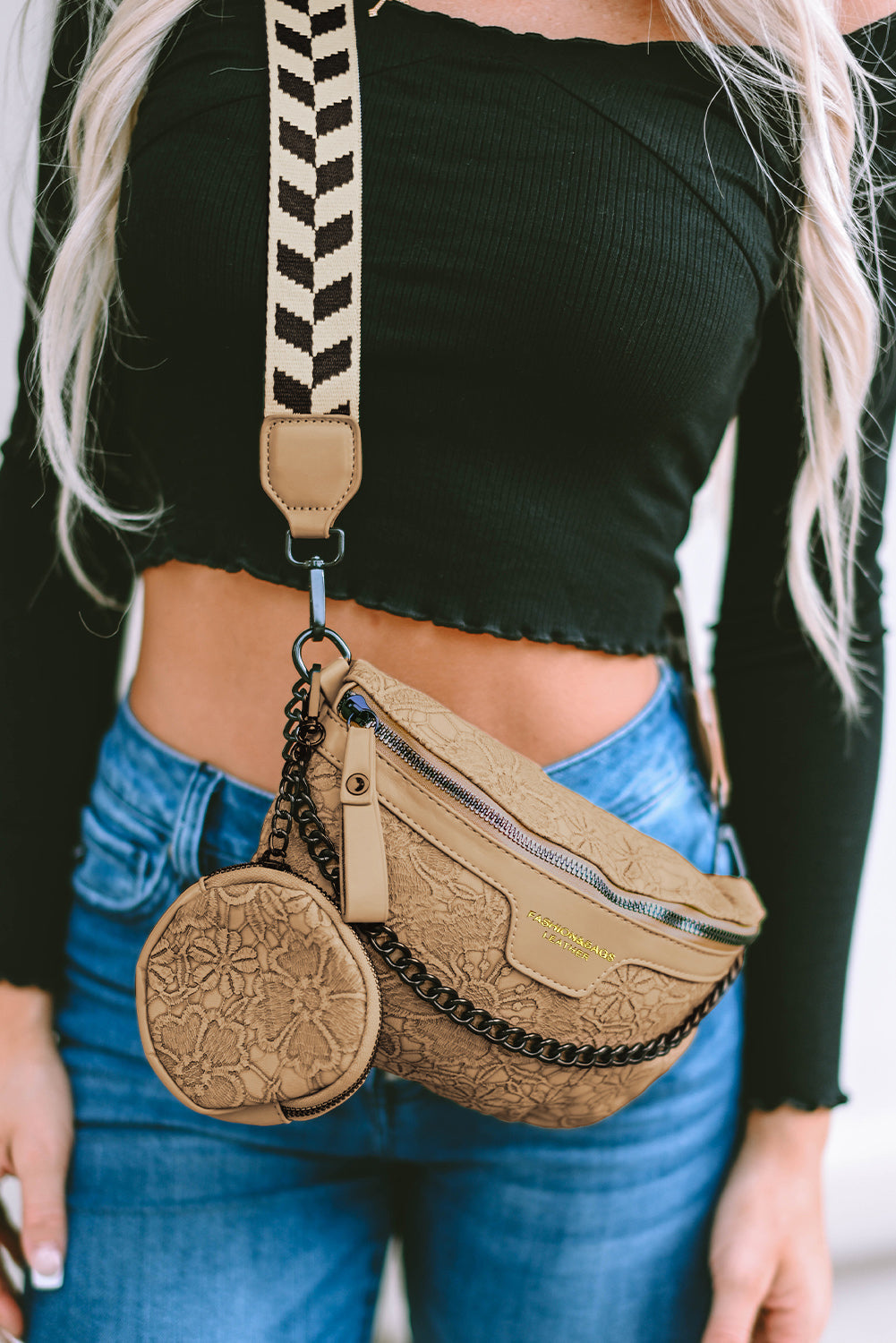 Camel Colourblock Strap Chain Shoulder Bag With Coin Purse BB Fashion Outlet