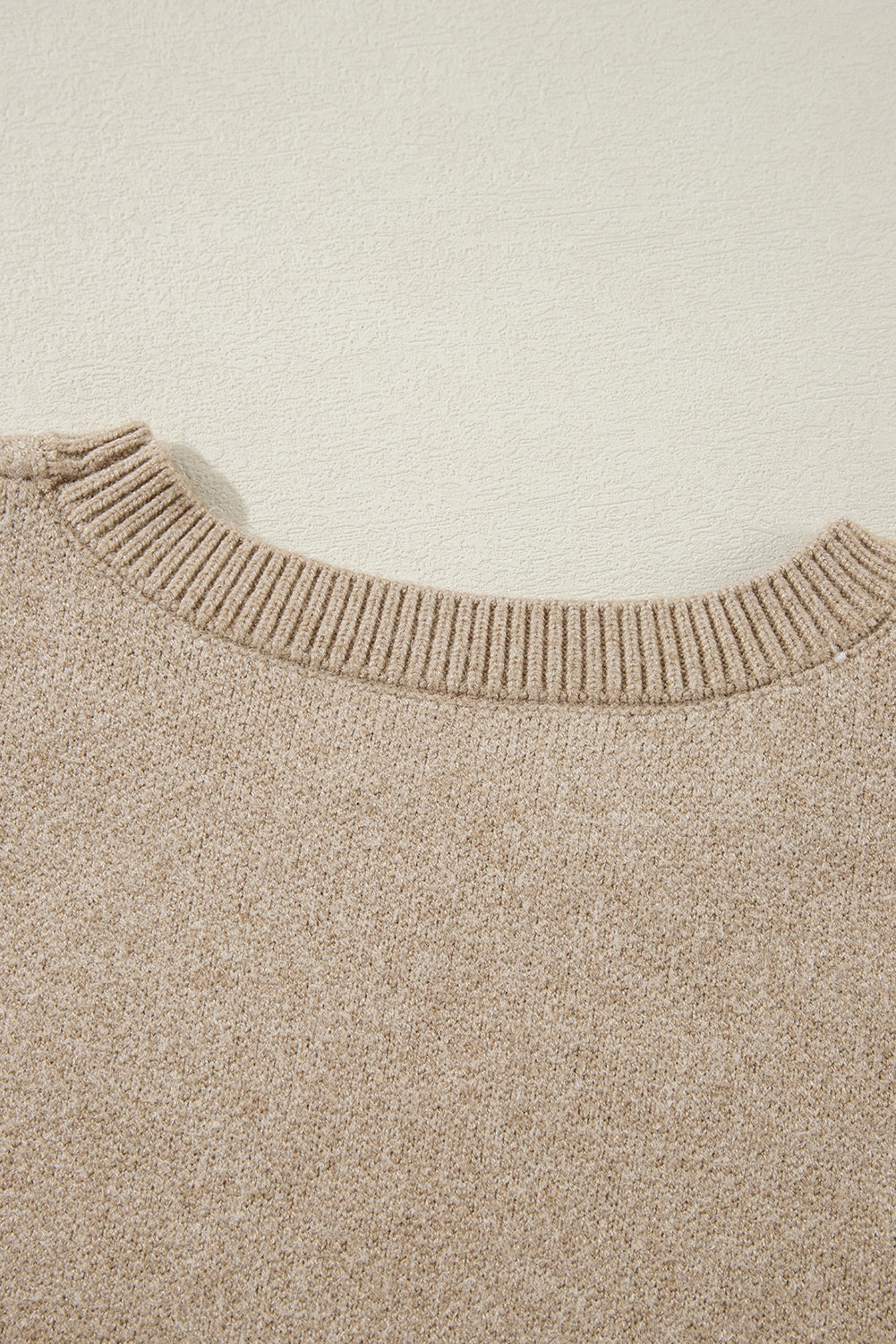 Parchment Flower Pattern Ribbed Trim Crew Neck Sweater eAura