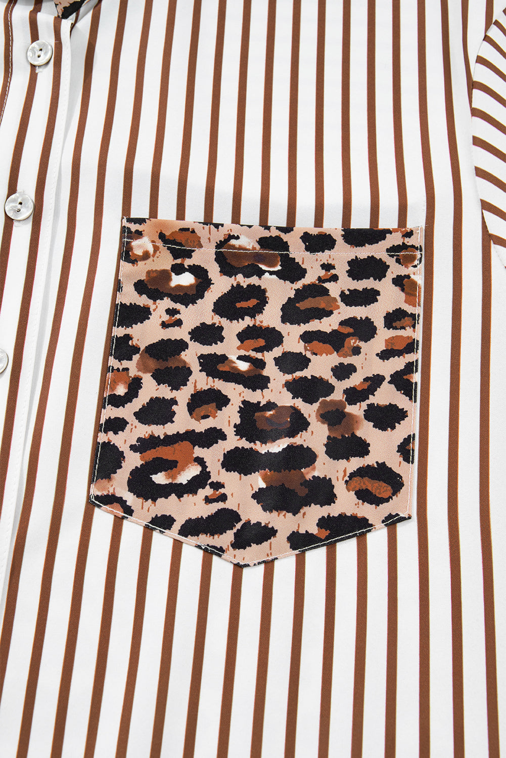 Stripe Contrast Leopard Patchwork Long Shirt Dress with Slits - eAura