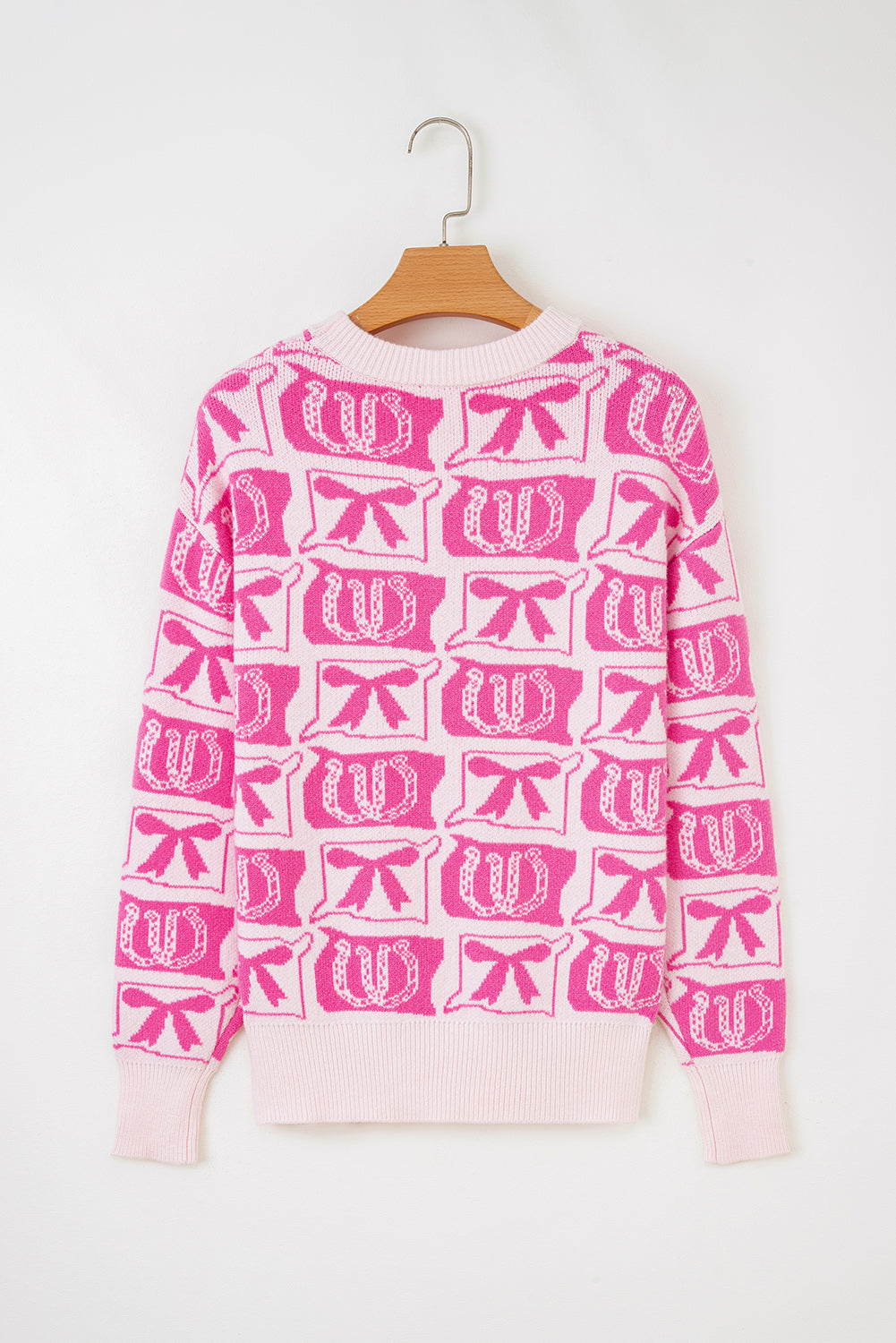 Bows & Horseshoes Pattern Western Fashion Print Sweater - eAura