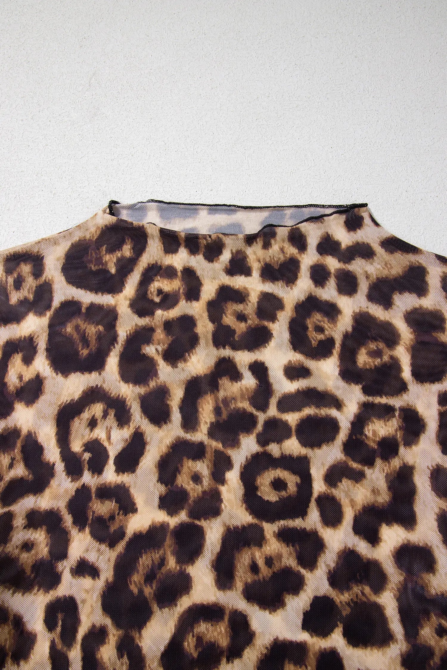 Western Print Slim Fit Mesh Mock Neck Long Sleeve Top
