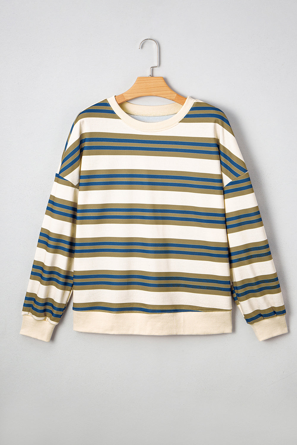 Stripe Crew Neck Drop Shoulder Pullover Sweatshirt - eAura