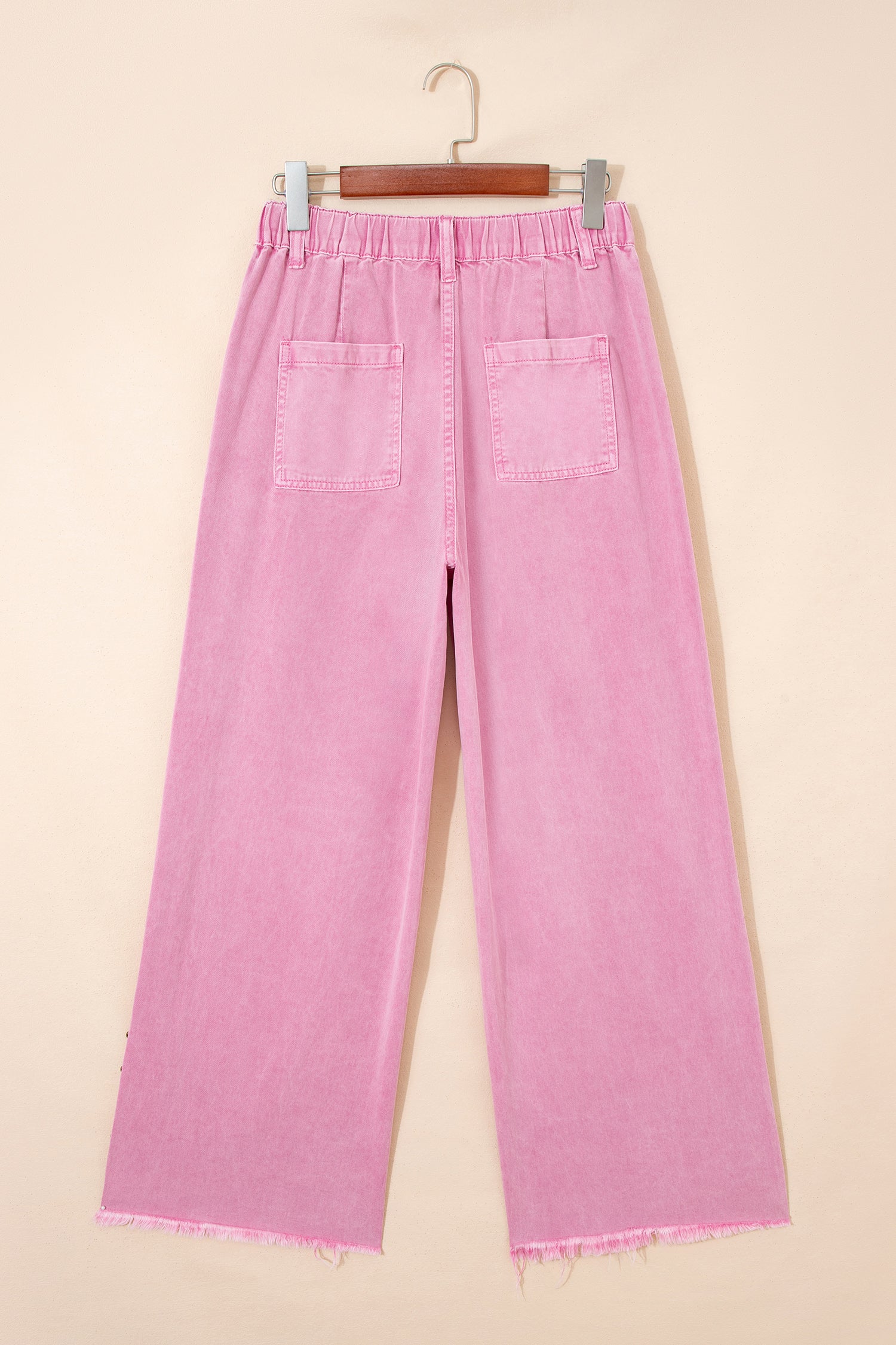 High Waist Rivet Side Detail Wide Leg Split Jeans – Pink