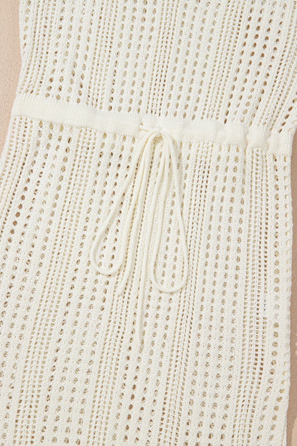 Beige Open Knit Drawstring Waist Beach Dress BB Fashion Outlet