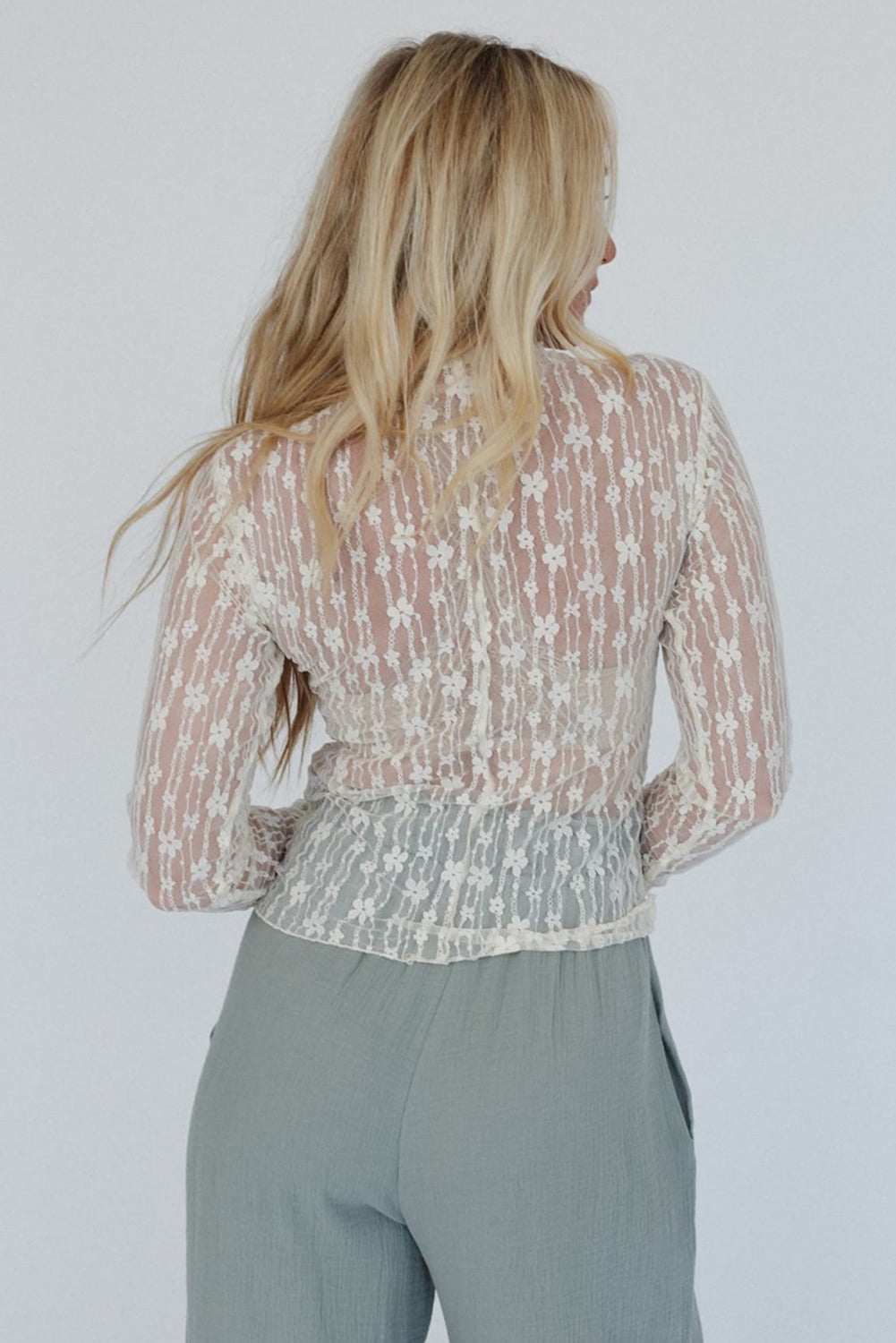 Sheer Floral Lace Long Sleeve Slim Fit Top eAura