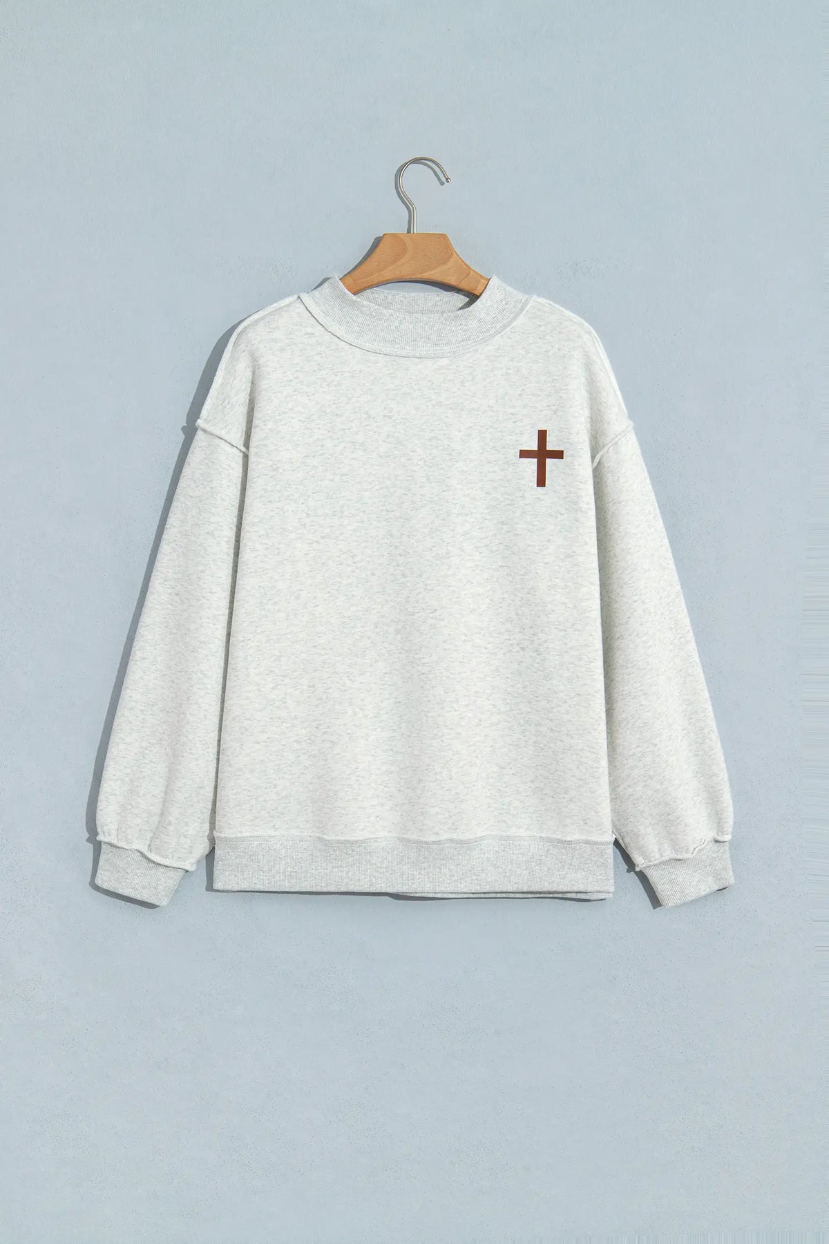 Reversible Christian Faith Print Mock Neck Pullover Sweatshirt – Light Grey