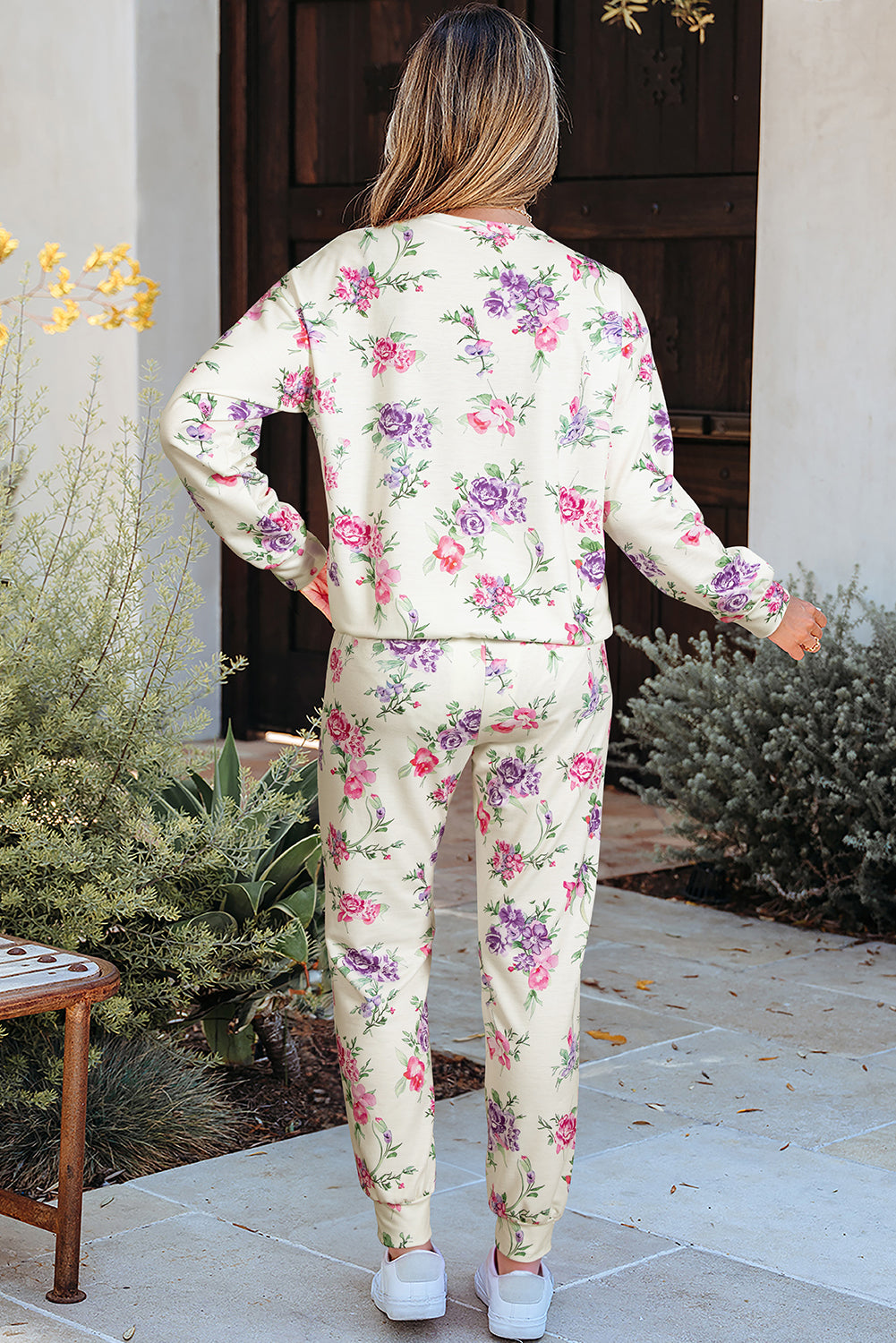 Floral Print Pullover Drawstring Lounge Pants Set - eAura
