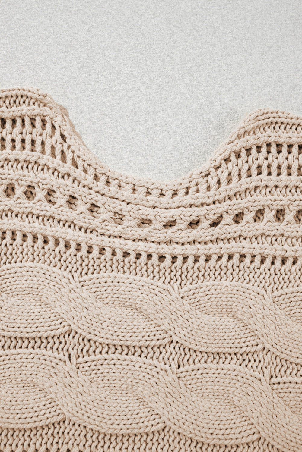 Smoke Grey Hollow-out Cable Knit Cropped Sweater eAura